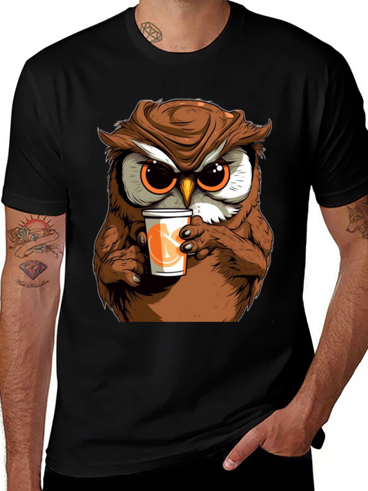 Owl Drinking Coffee T-Shirt - Cute & Unique!