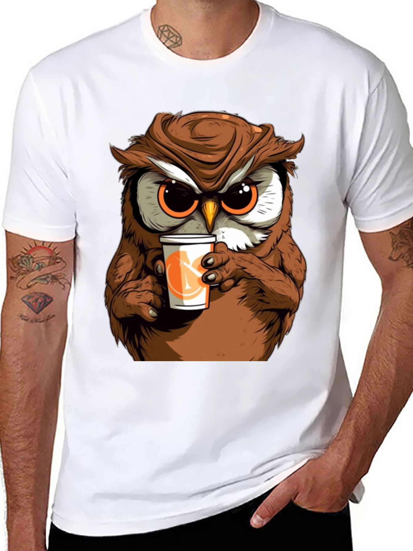 Owl Drinking Coffee T-Shirt - Cute & Unique!