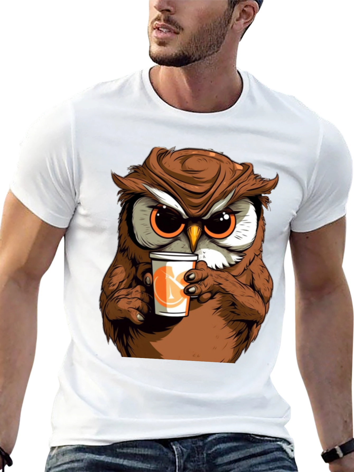 Owl Drinking Coffee T-Shirt - Cute & Unique!