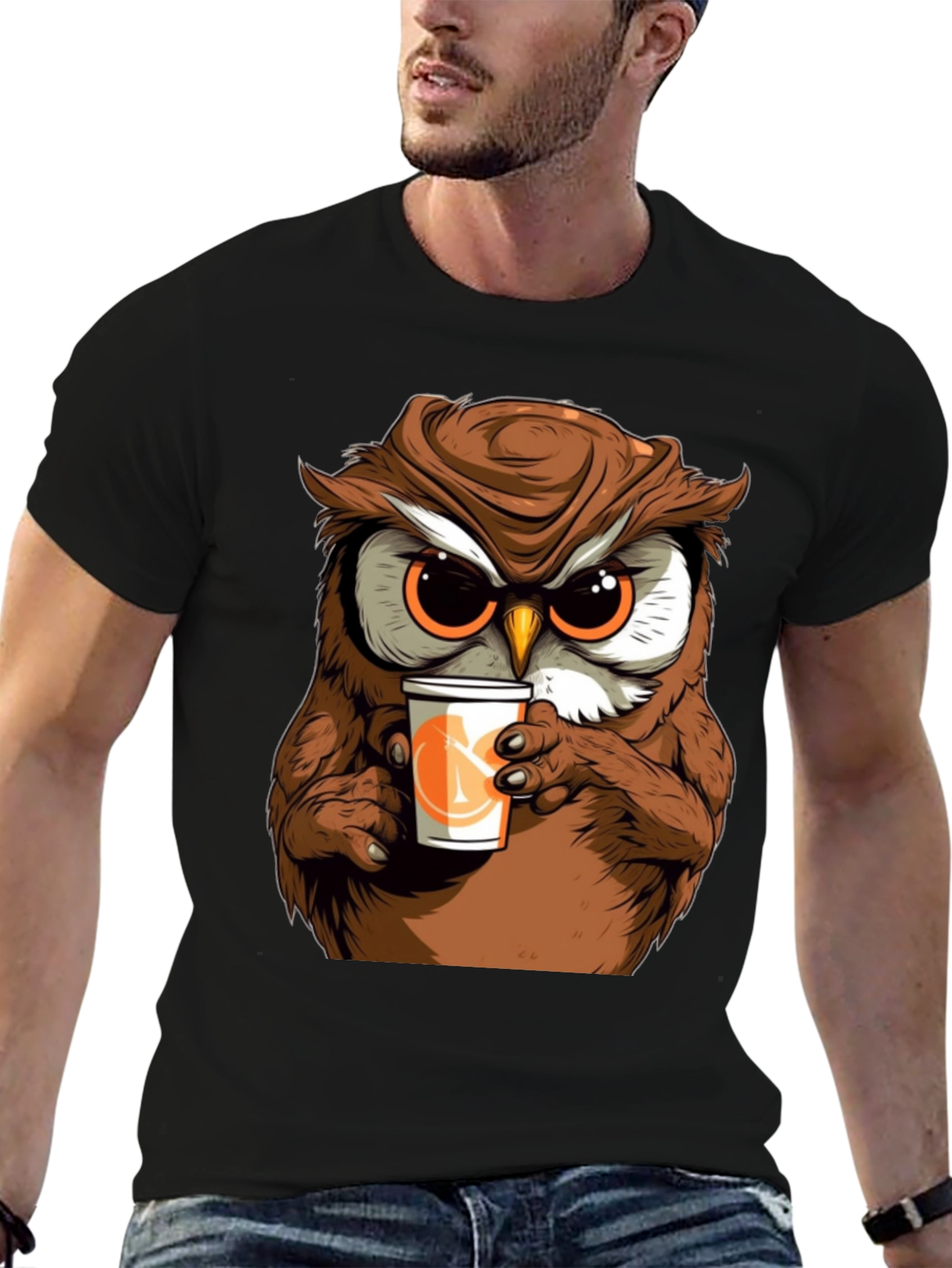 Owl Drinking Coffee T-Shirt - Cute & Unique!