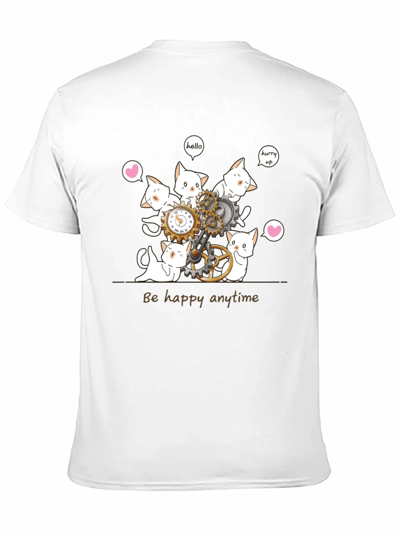 Cat Clockwork Graphic T-Shirt - Be Happy Anytime