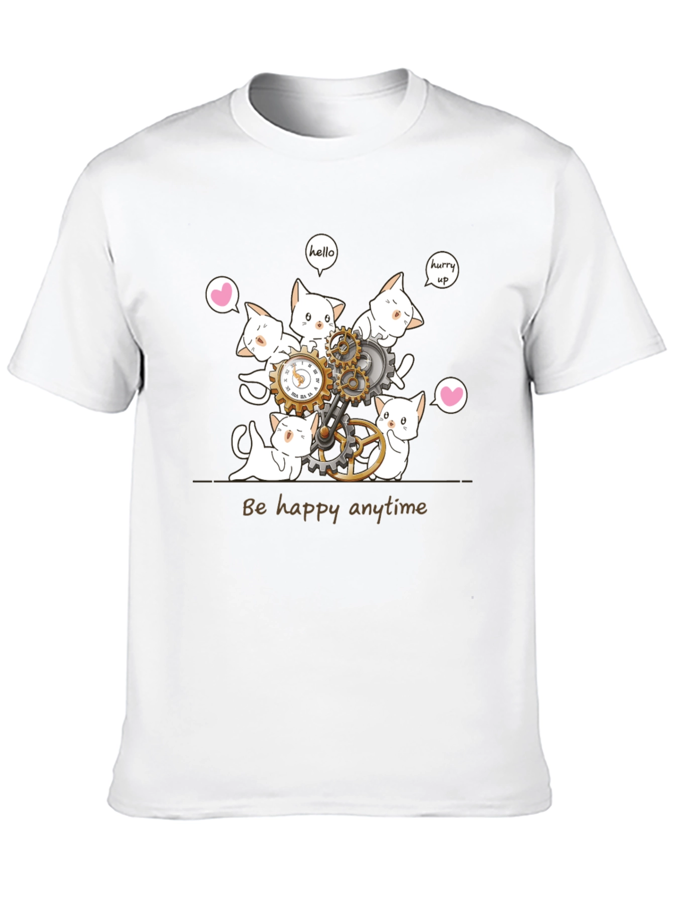 Cat Clockwork Graphic T-Shirt - Be Happy Anytime