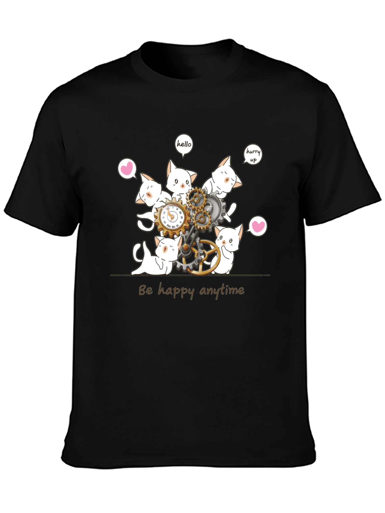 Cat Clockwork Graphic T-Shirt - Be Happy Anytime
