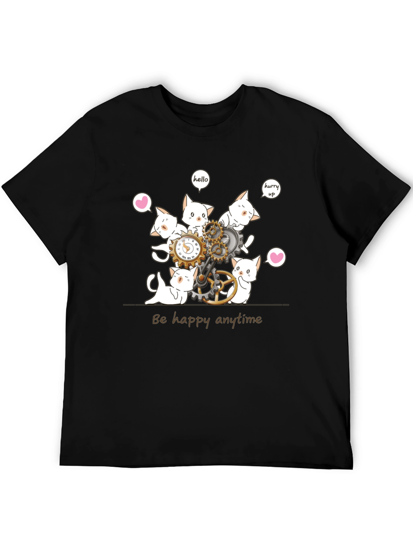 Cat Clockwork Graphic T-Shirt - Be Happy Anytime