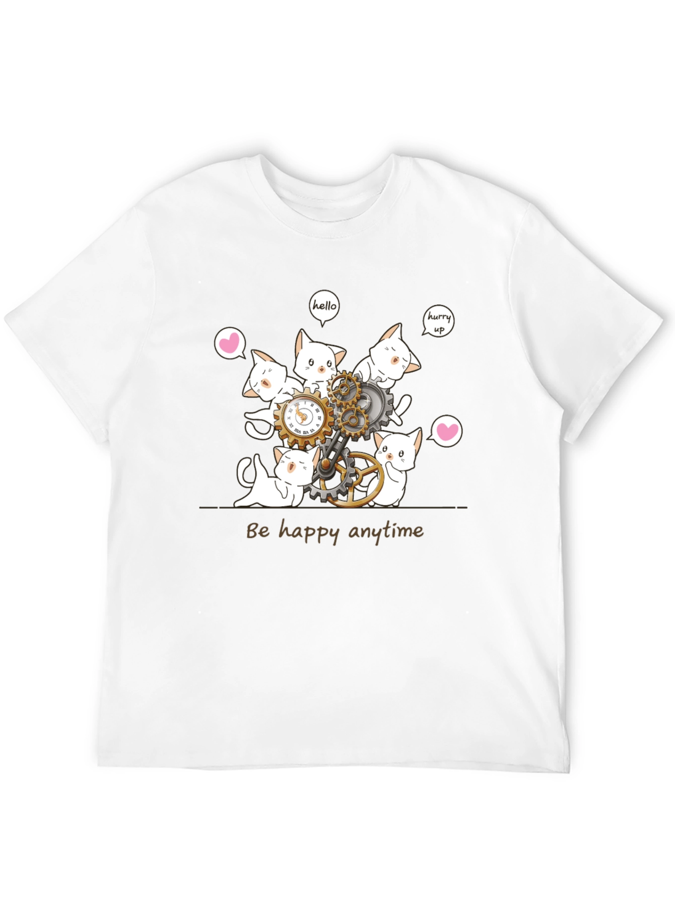 Cat Clockwork Graphic T-Shirt - Be Happy Anytime