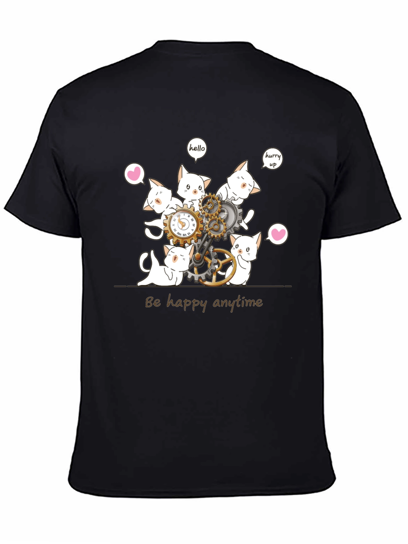 Cat Clockwork Graphic T-Shirt - Be Happy Anytime