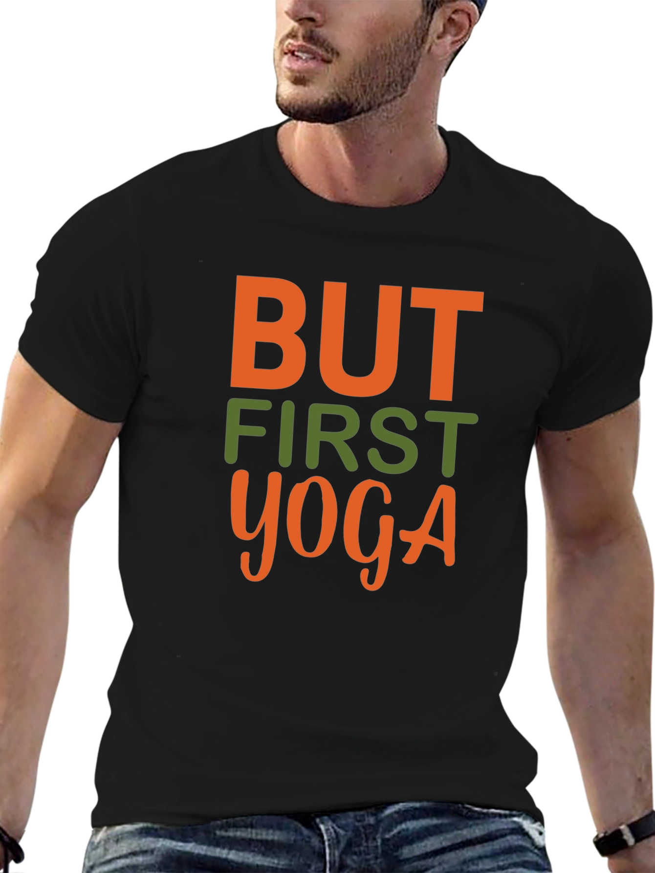 But First Yoga Graphic Tee - Black Cotton T-Shirt