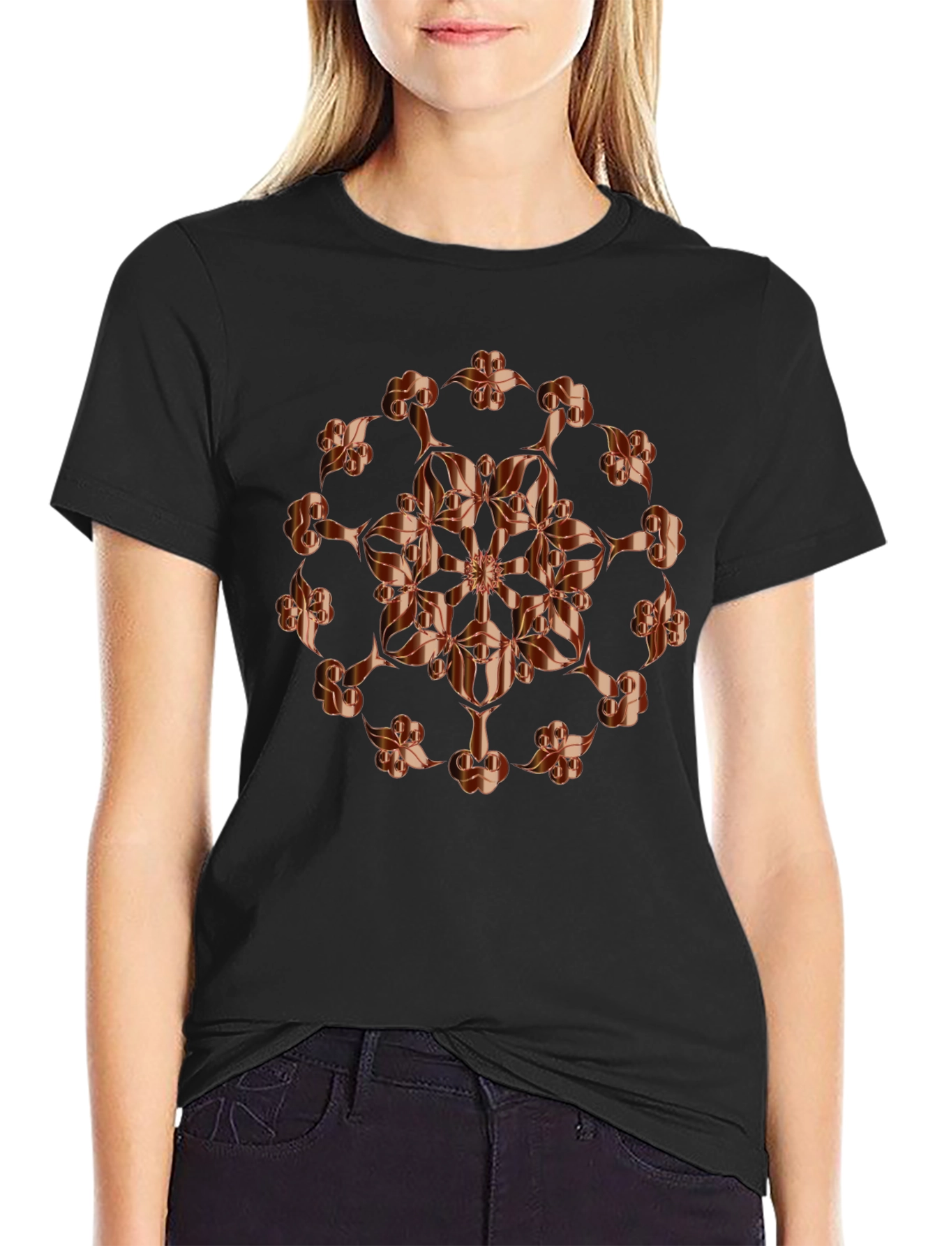 Abstract Floral Copper Design T-Shirt