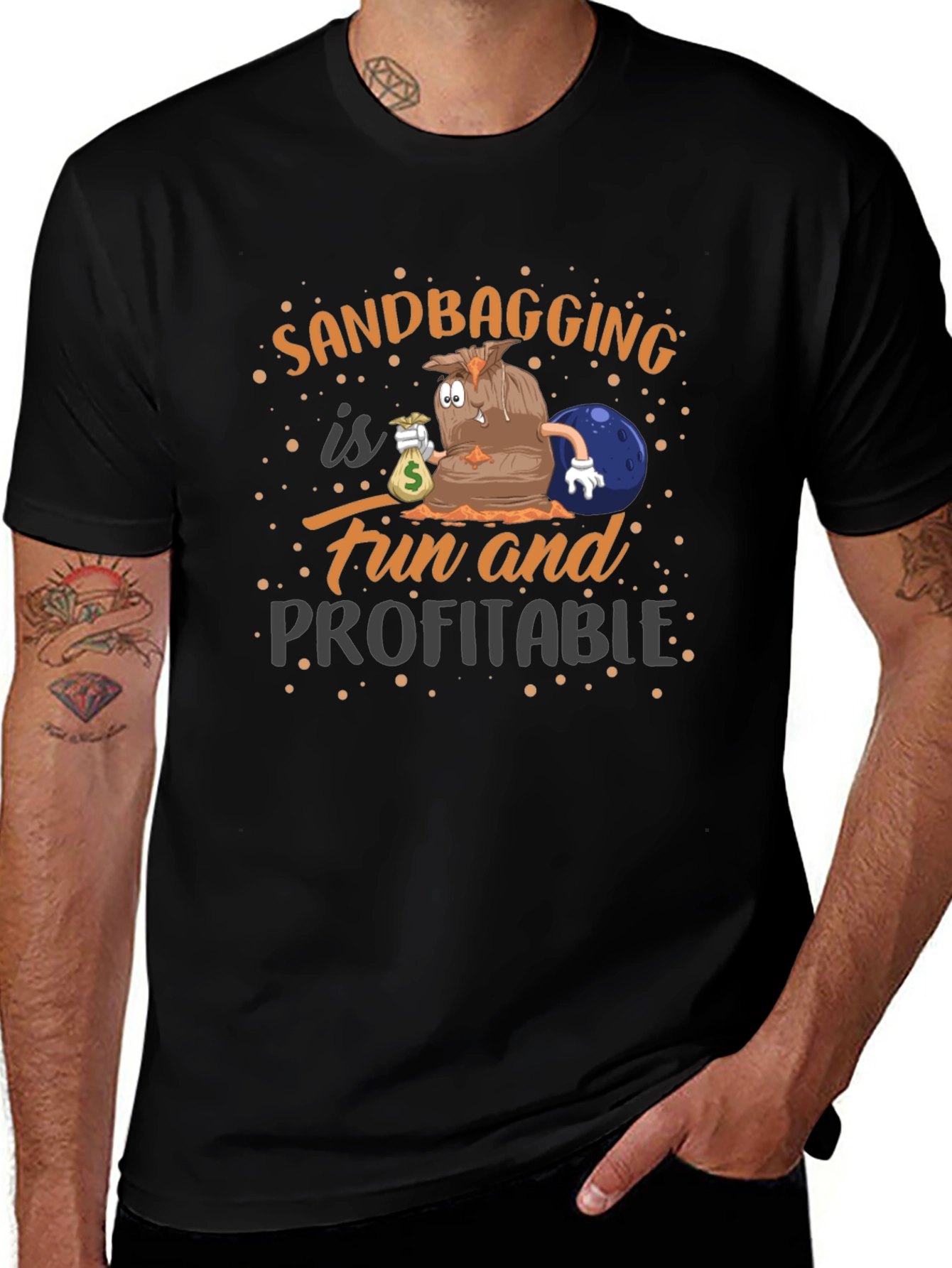 Sandbagging Fun & Profitable Black Graphic T-Shirt