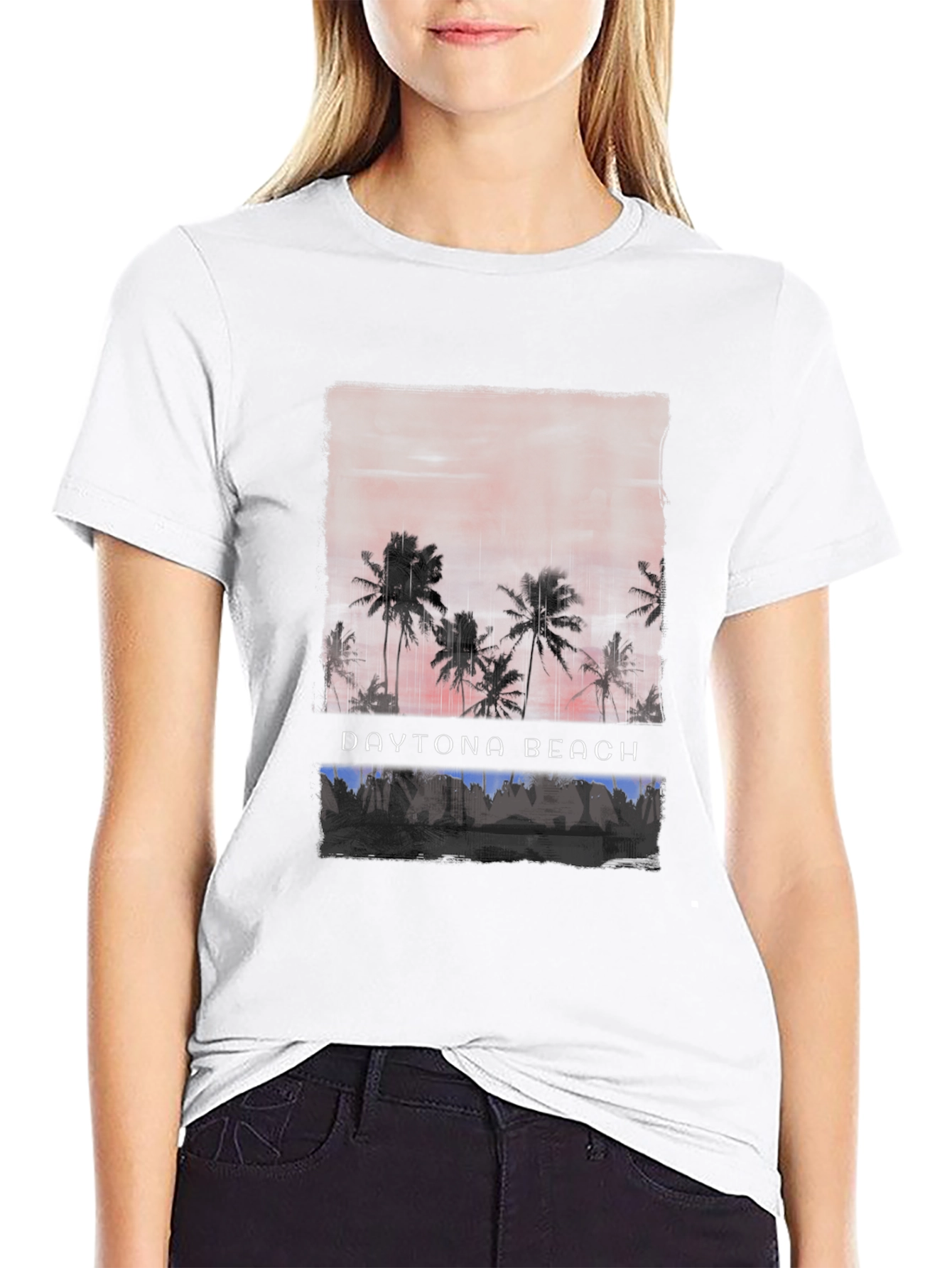 Daytona Beach Palm Tree Graphic Black T-Shirt