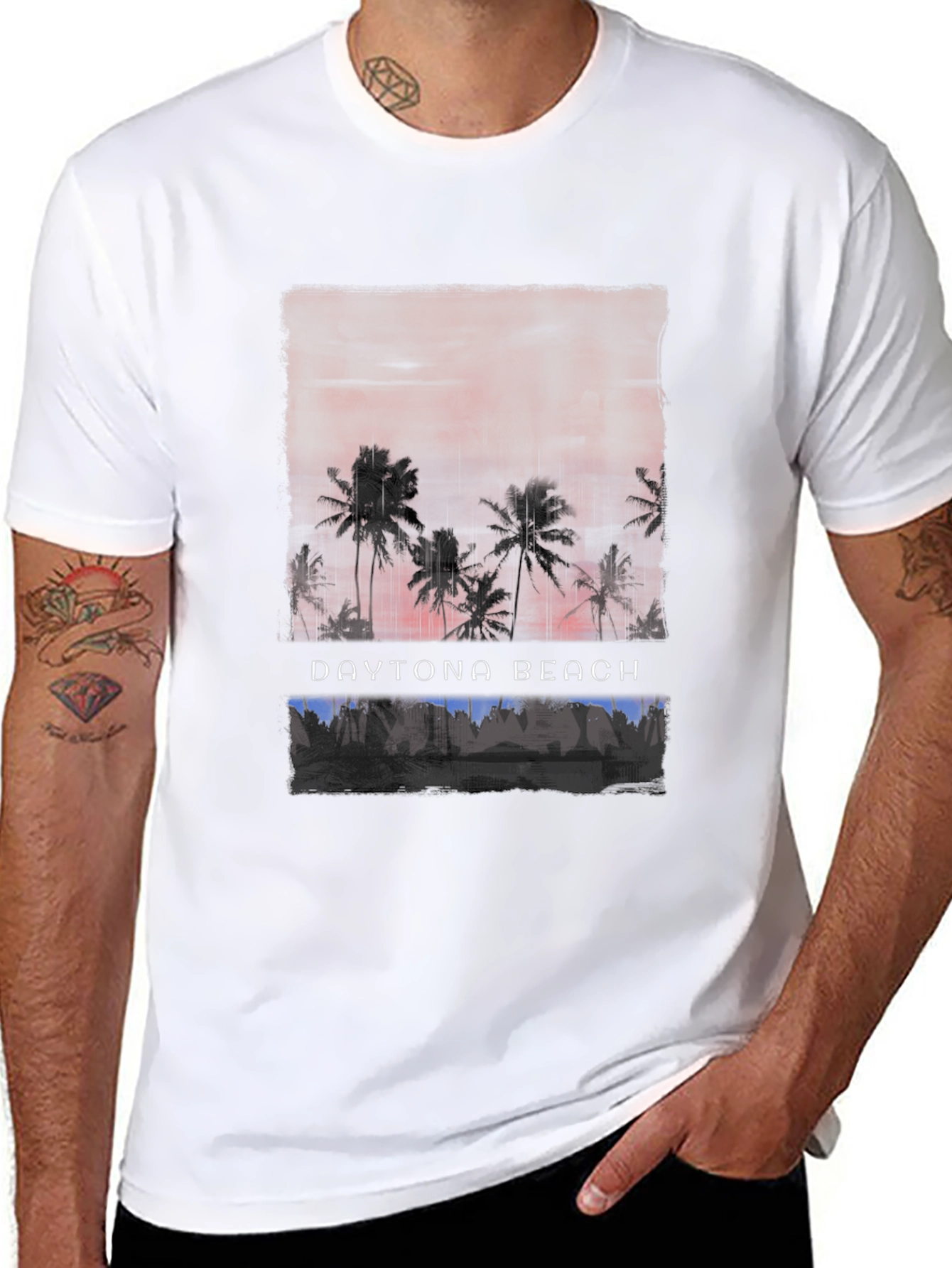 Daytona Beach Palm Tree Graphic Black T-Shirt