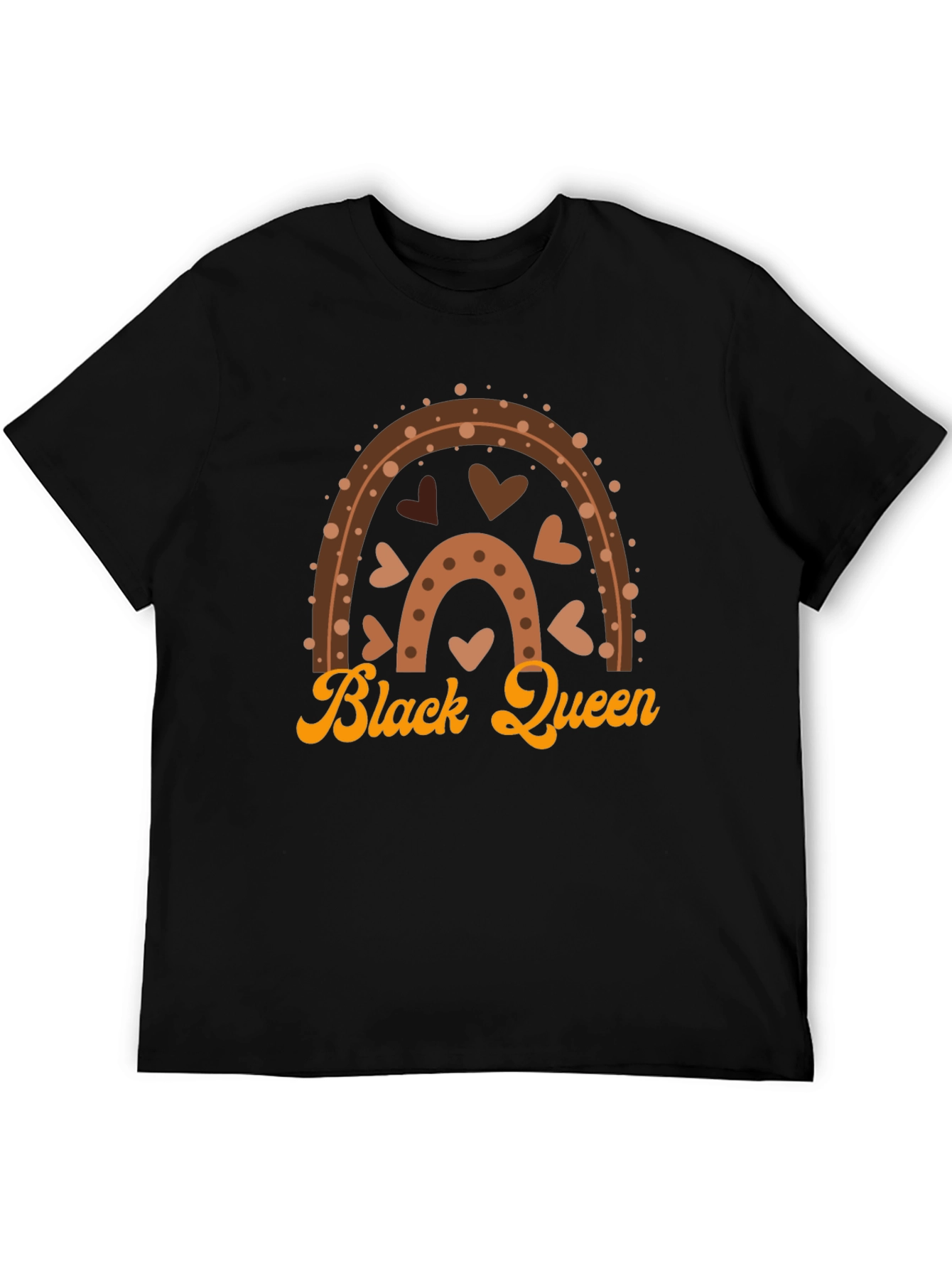 Black Queen Graphic Tee - Brown Rainbow Heart Design