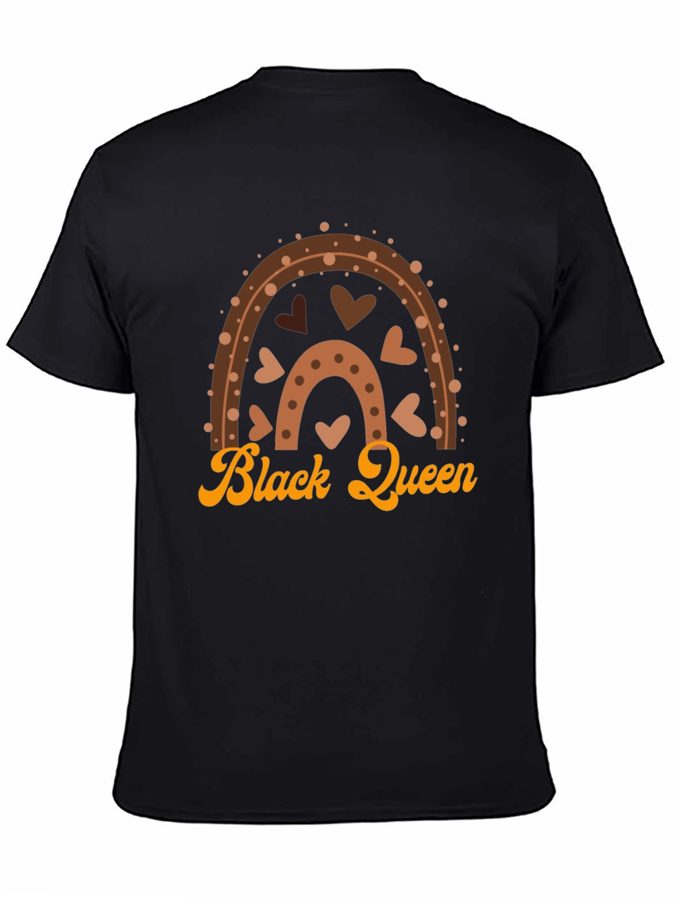 Black Queen Graphic Tee - Brown Rainbow Heart Design