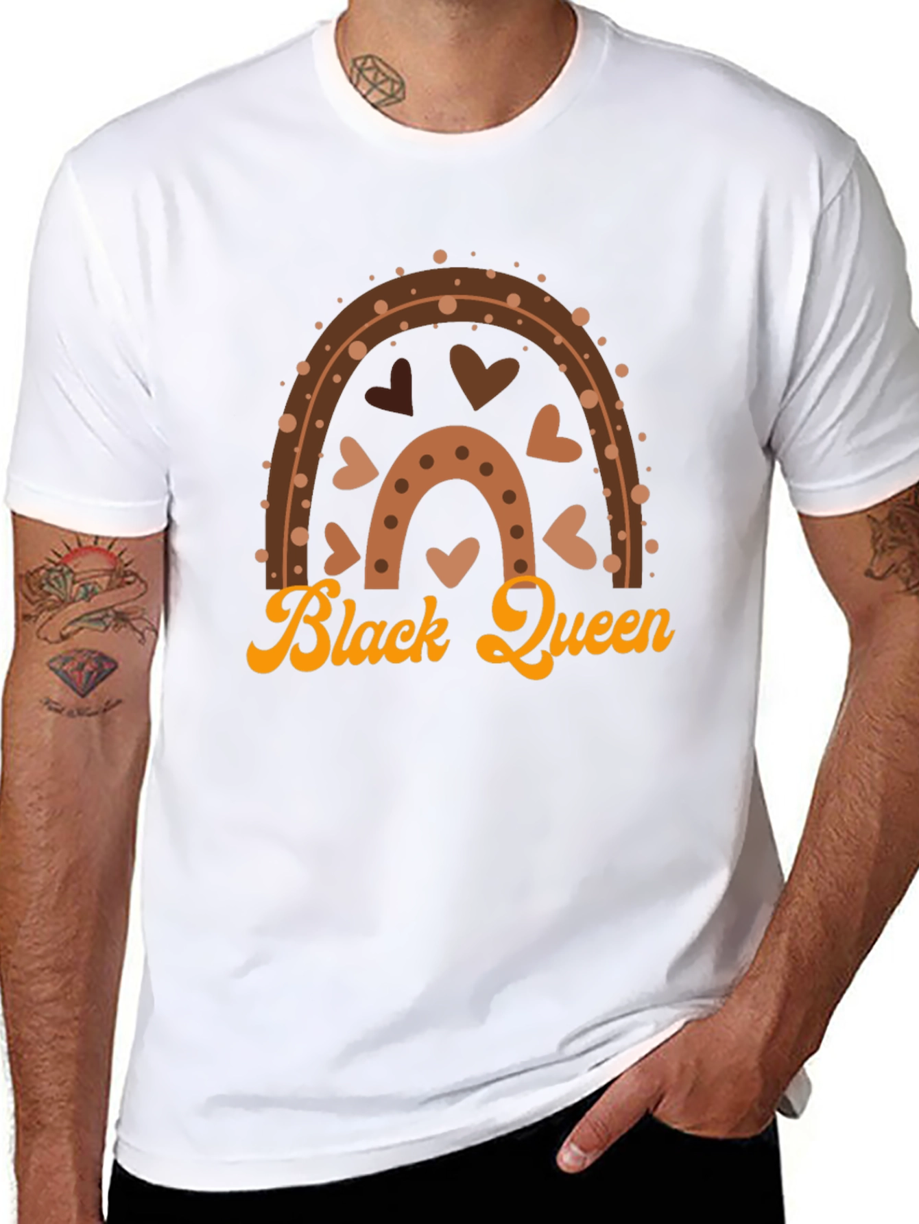 Black Queen Graphic Tee - Brown Rainbow Heart Design