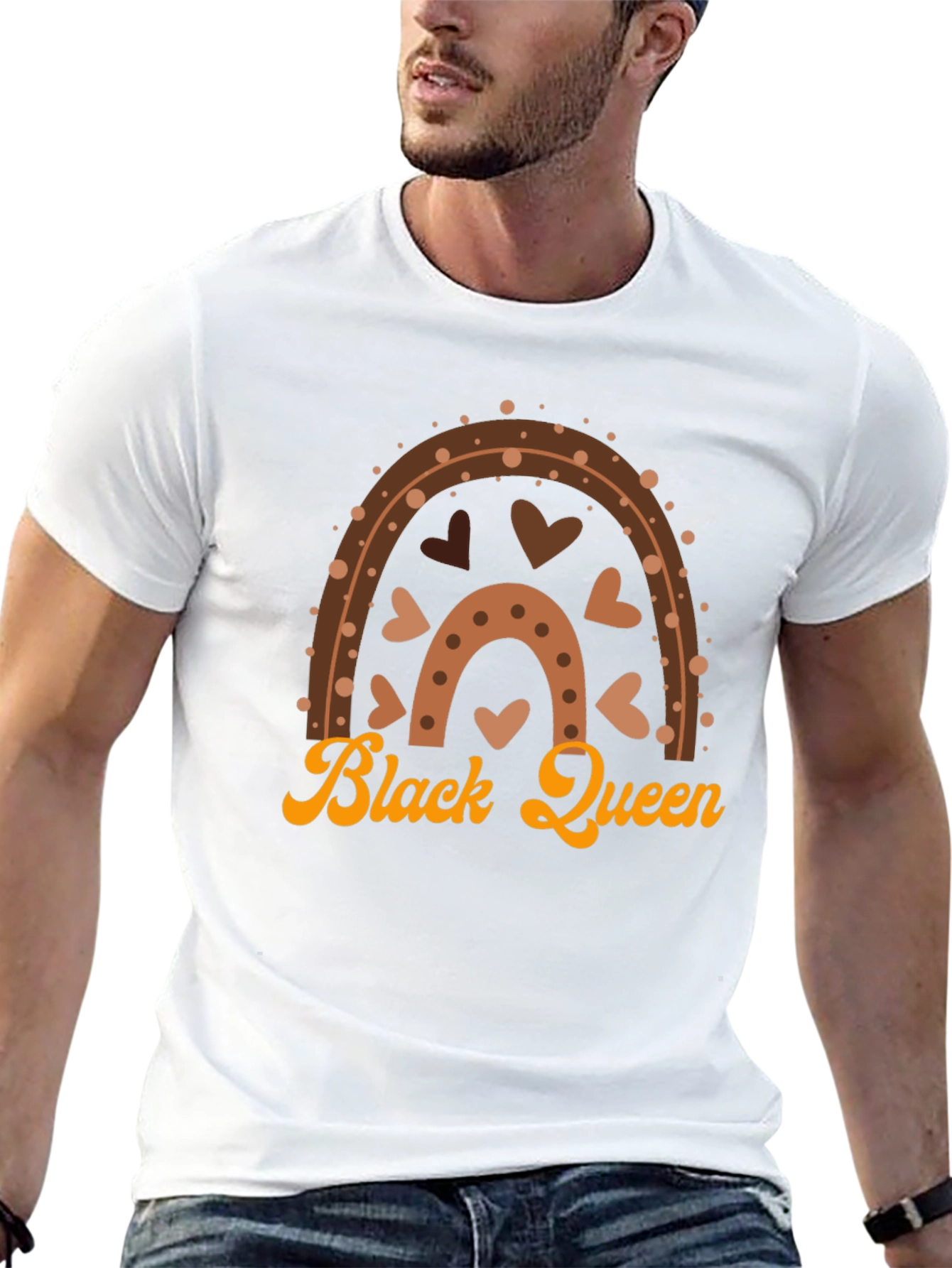 Black Queen Graphic Tee - Brown Rainbow Heart Design