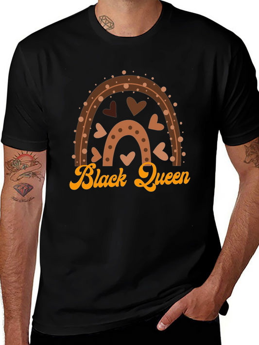 Black Queen Graphic Tee - Brown Rainbow Heart Design