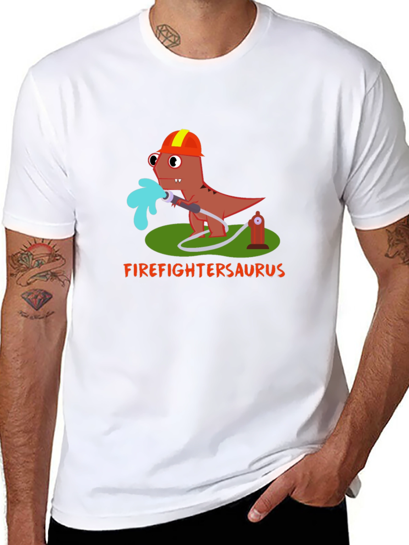 Firefighter Saurus T-Shirt - Dinosaur Lover Tee