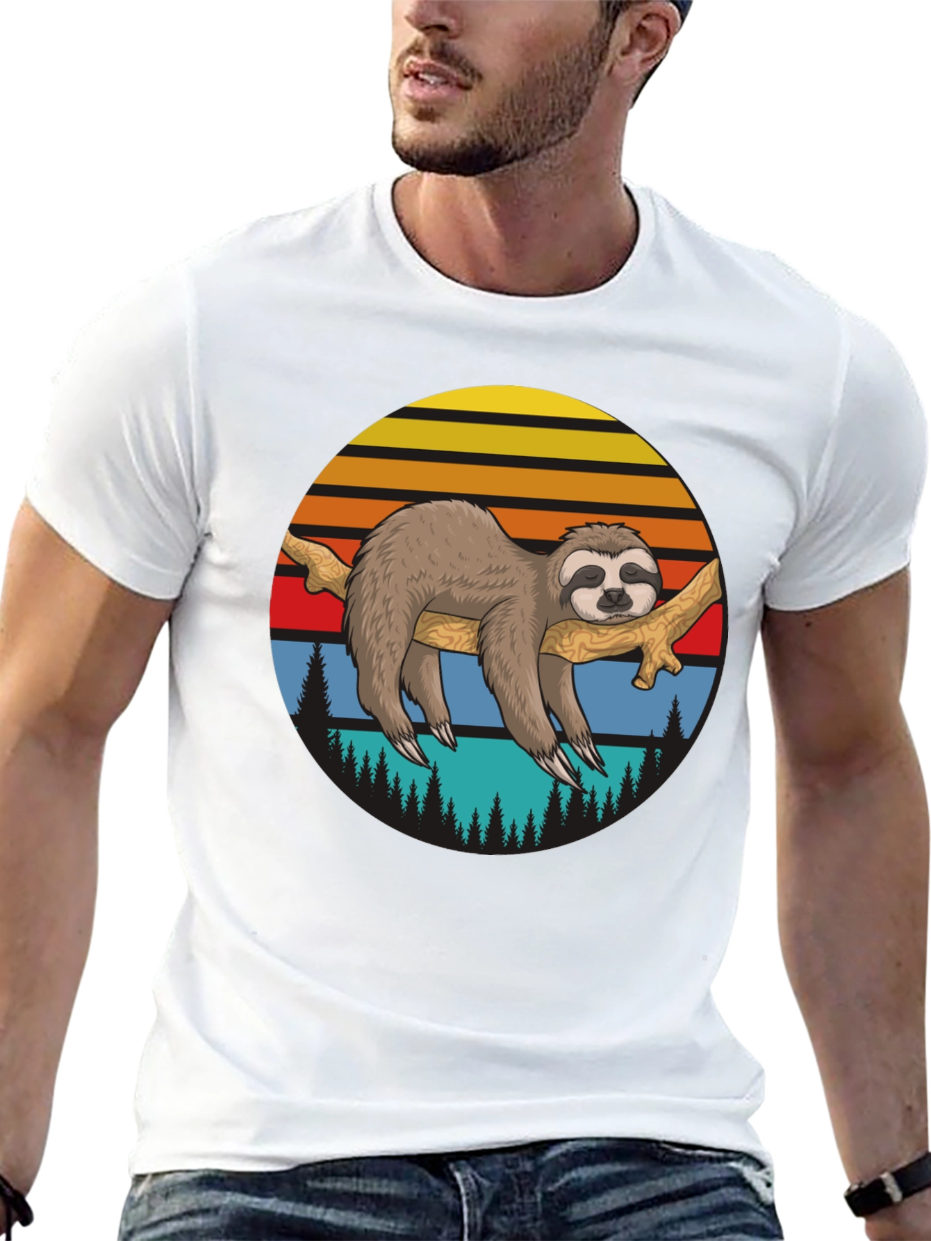 Sloth Sunset Graphic T-Shirt - Relaxed Style