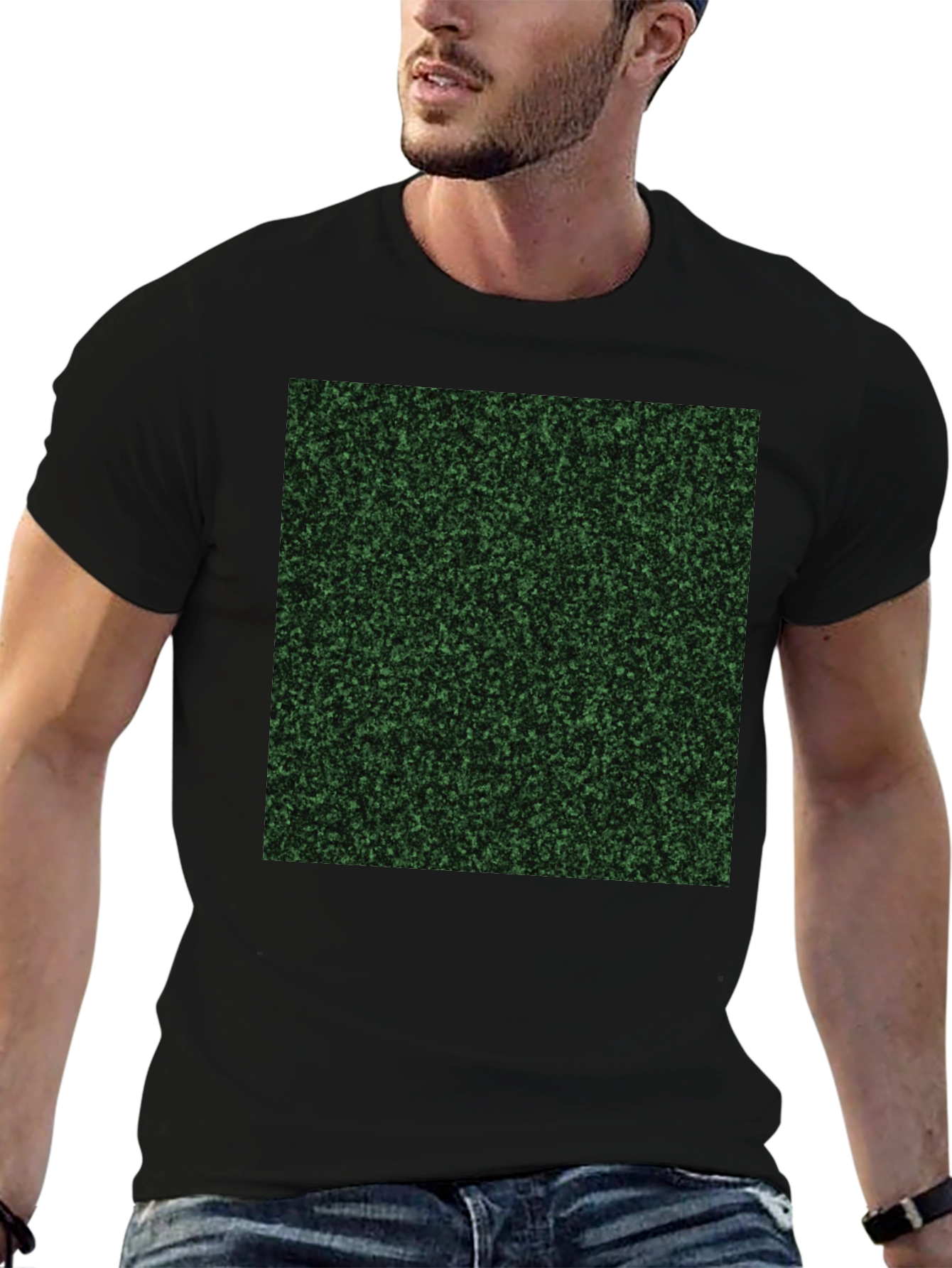 Mens Black T-Shirt with Green Speckled Print