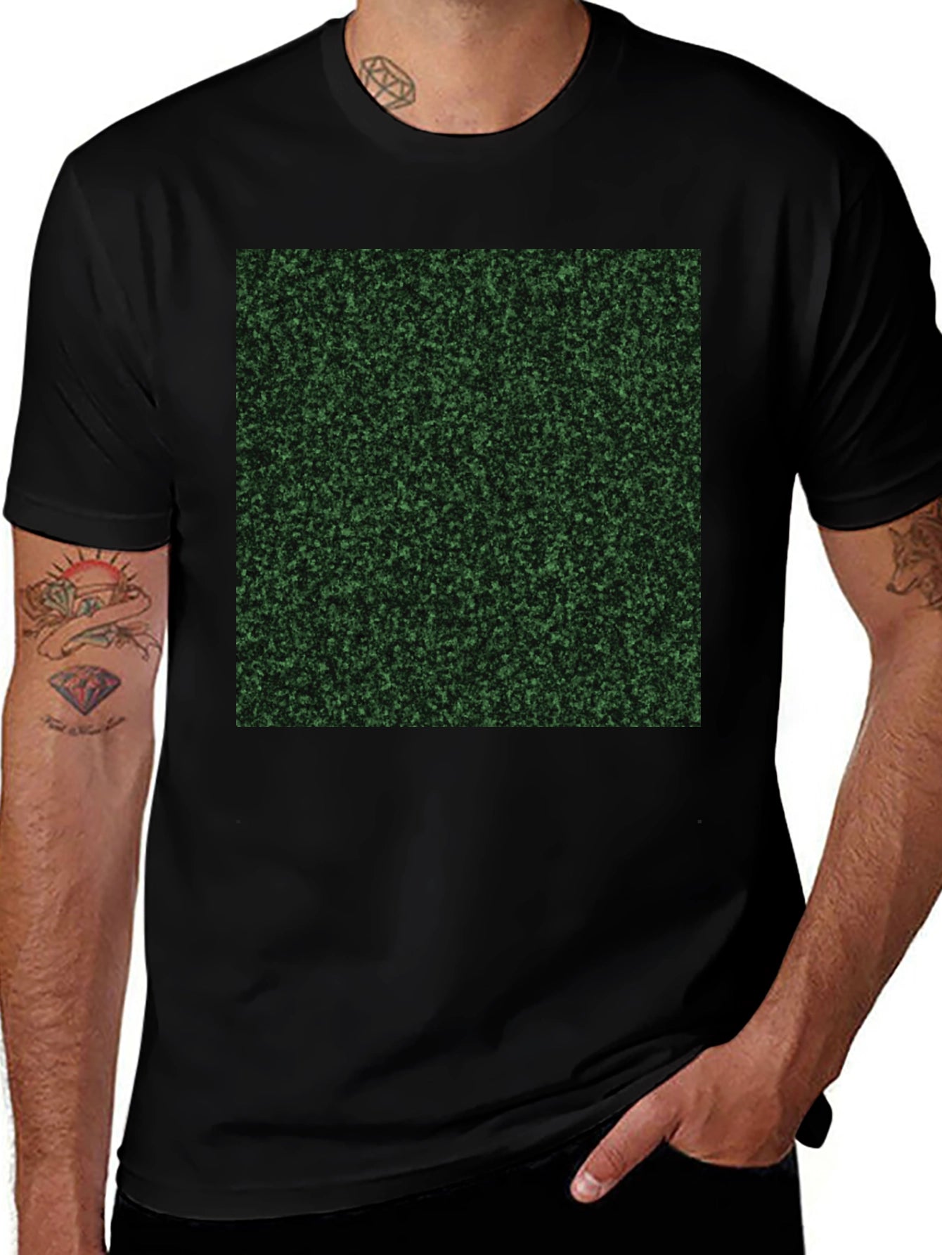 Mens Black T-Shirt with Green Speckled Print