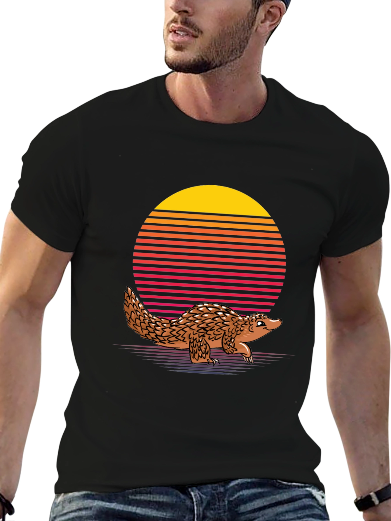 Retro Pangolin T-Shirt - Black Unique Animal Design