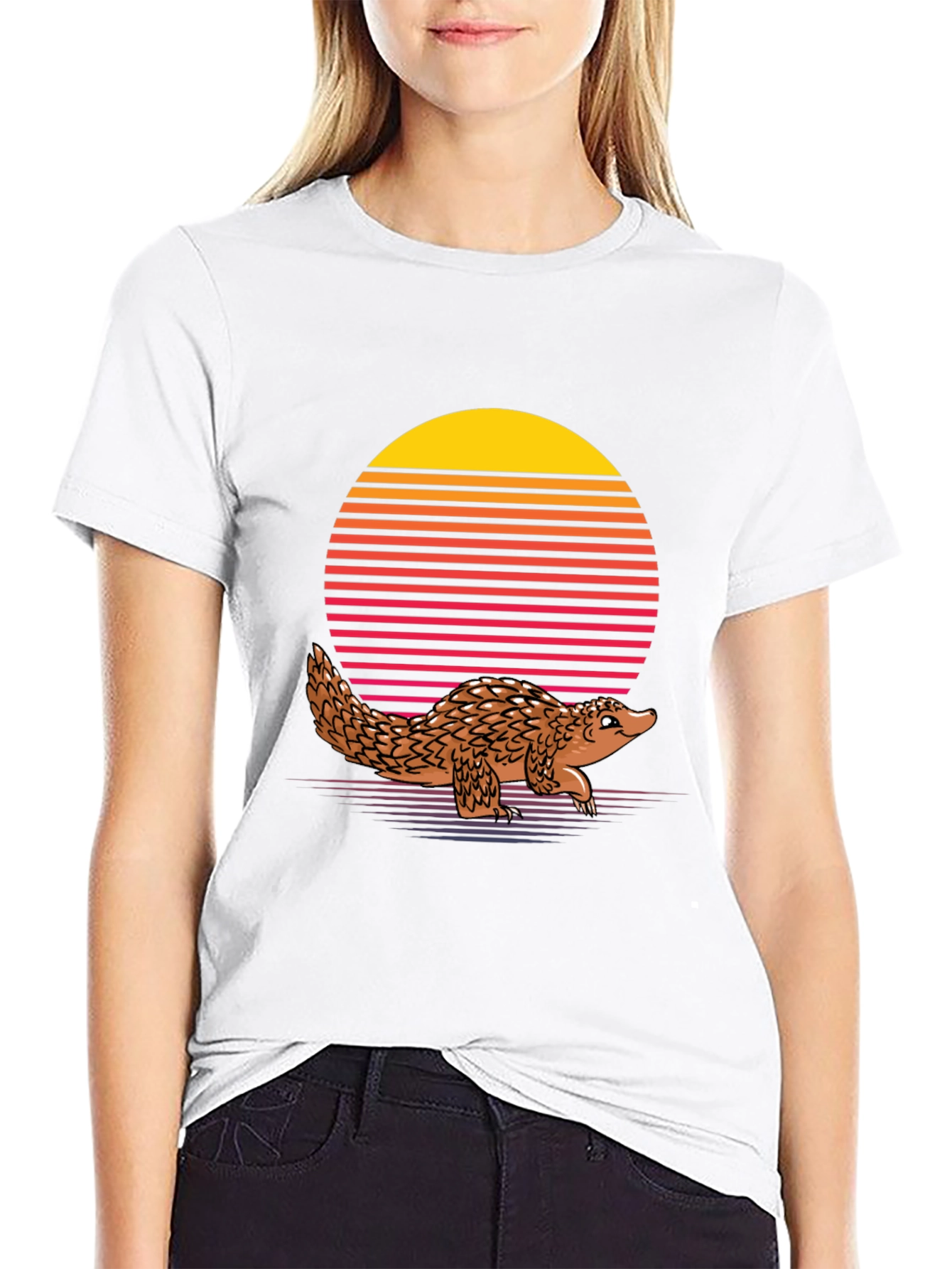 Retro Pangolin T-Shirt - Black Unique Animal Design