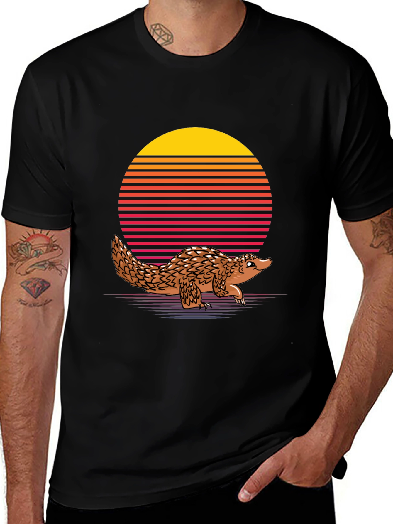 Retro Pangolin T-Shirt - Black Unique Animal Design