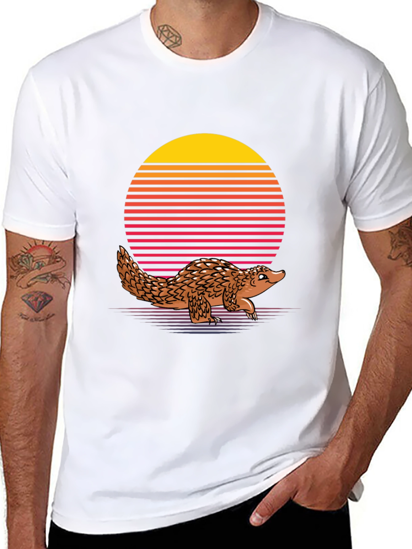 Retro Pangolin T-Shirt - Black Unique Animal Design
