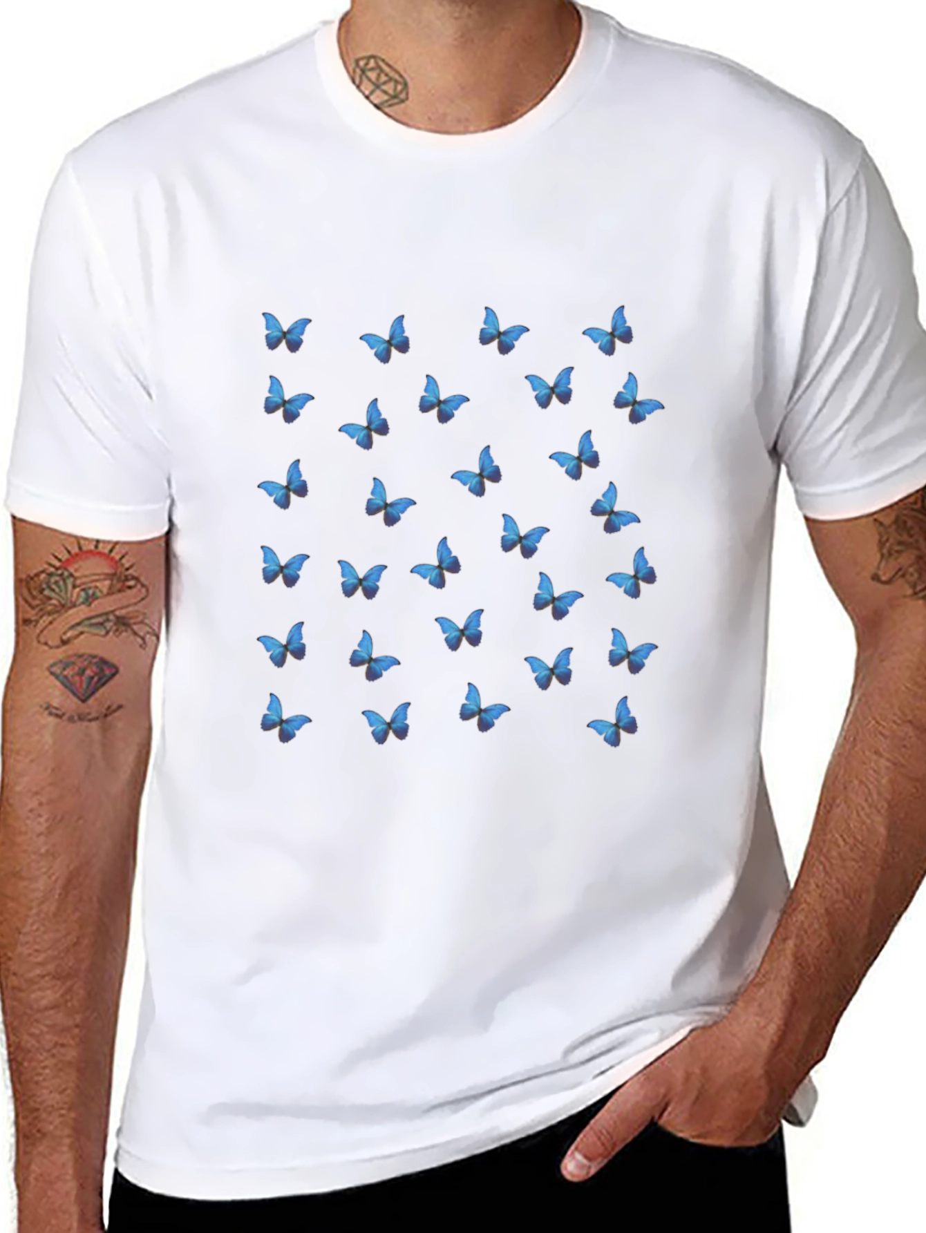 Butterfly Print Black T-Shirt for Men