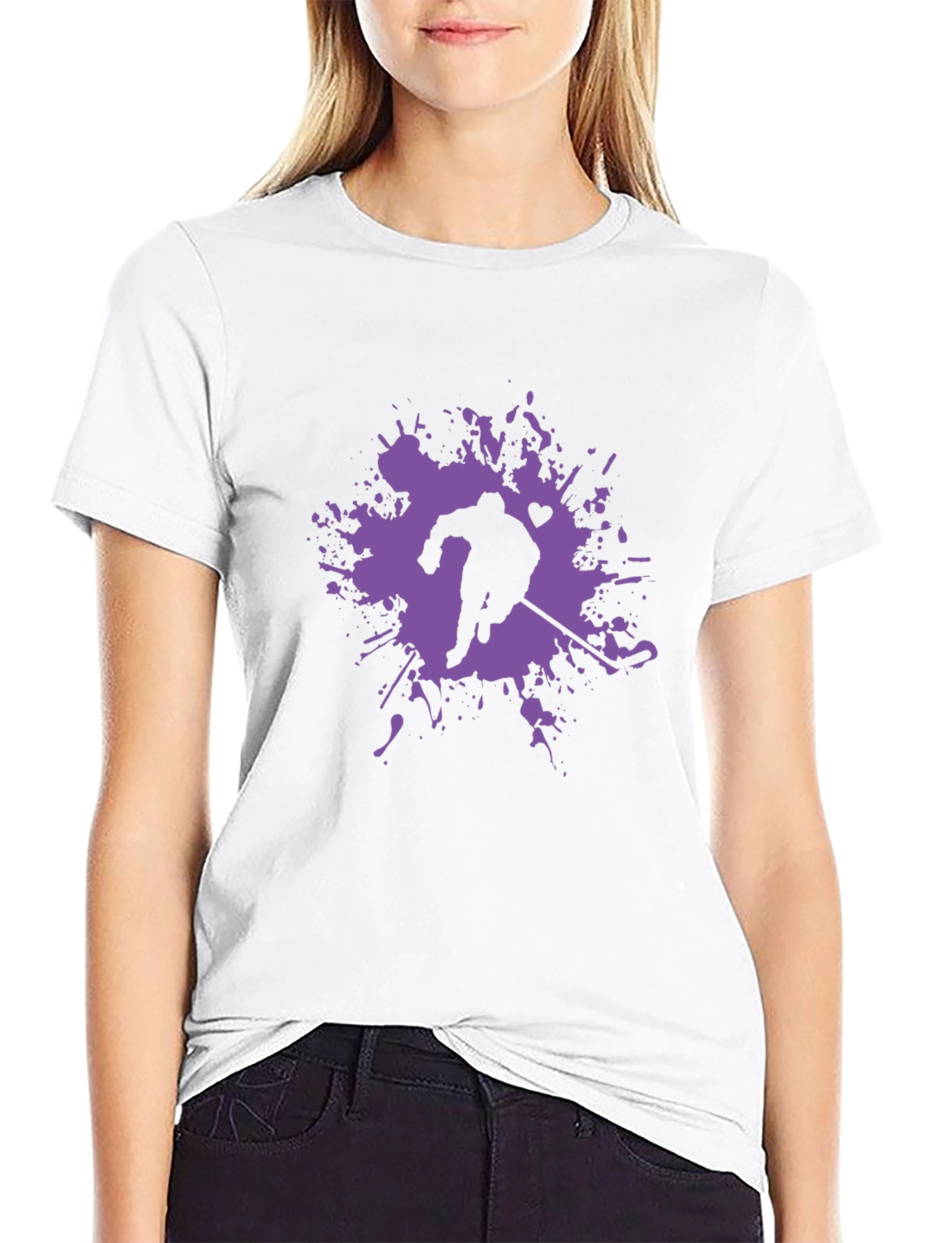 Hockey Player Splatter Graphic Tee - Black