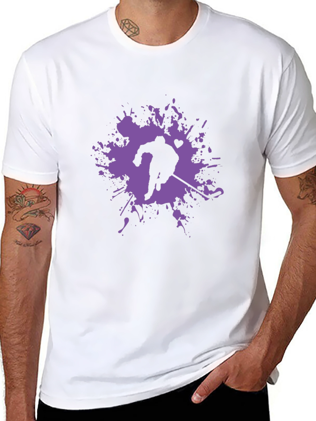 Hockey Player Splatter Graphic Tee - Black