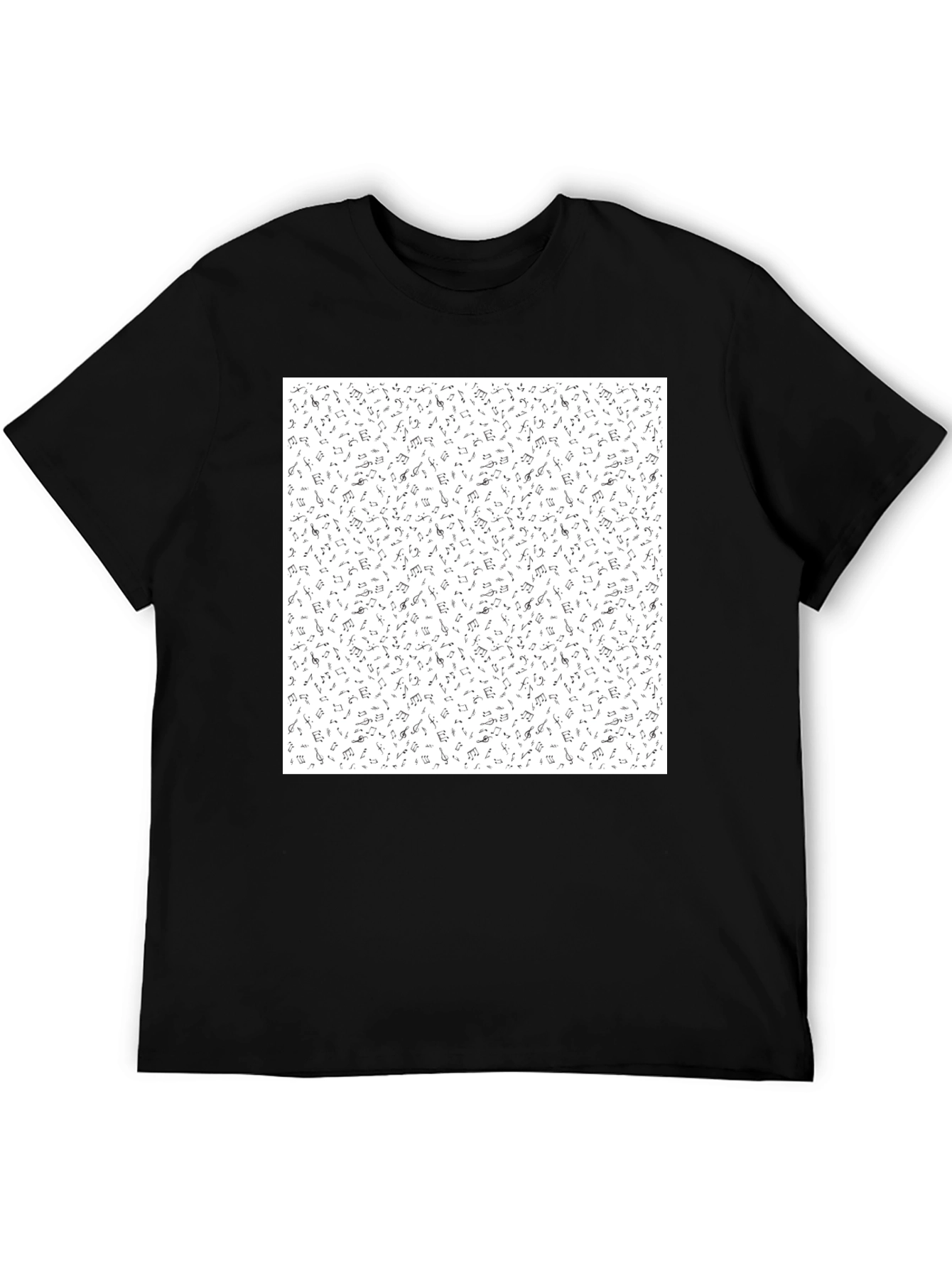 Musical Notes Pattern Black T-Shirt