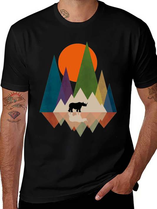 Geometric Rhino Graphic Tee - Modern Nature Design