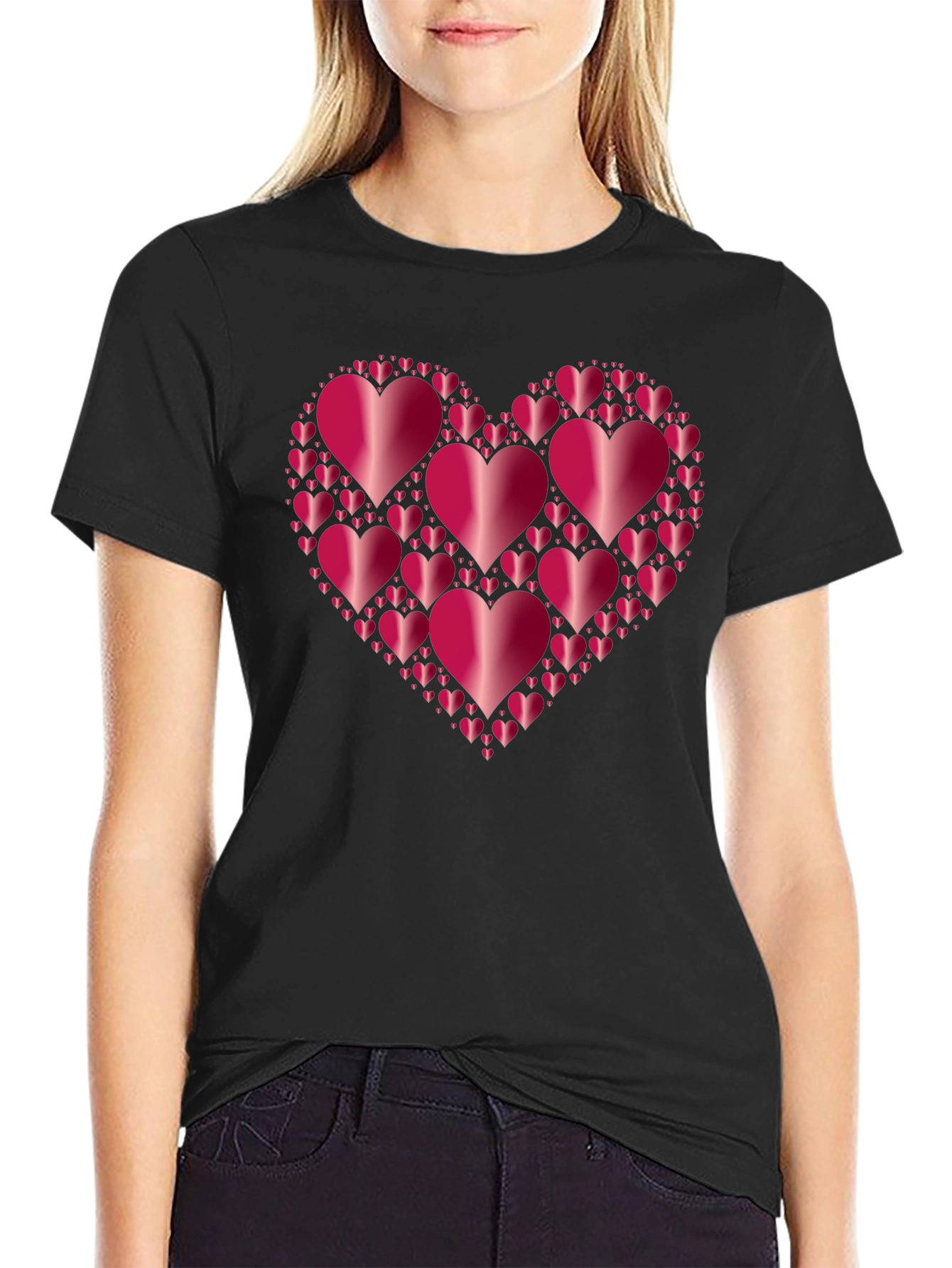 Heart Cluster Black T-Shirt - Love Design
