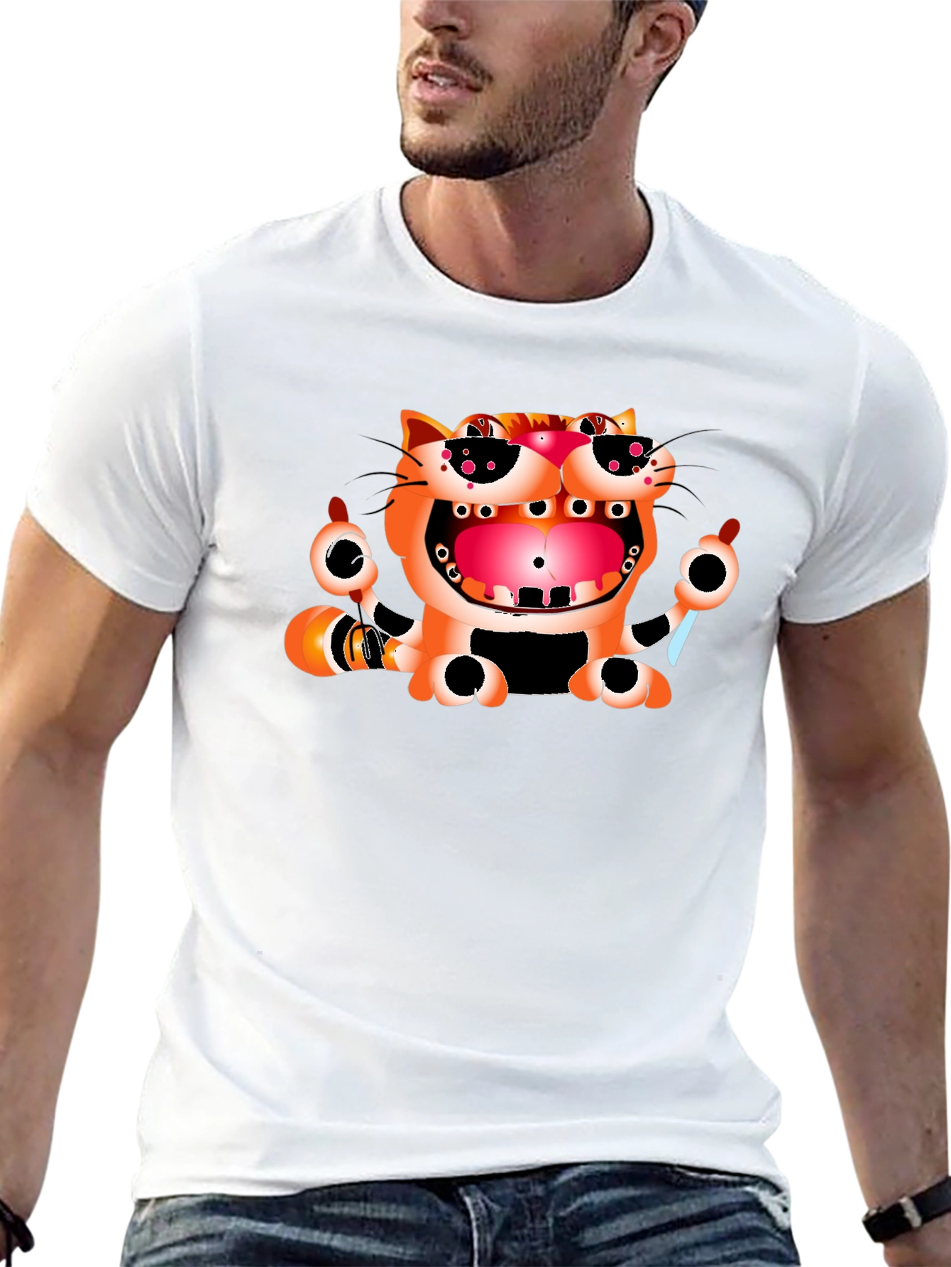 Funny Cat Graphic Print Black T-Shirt