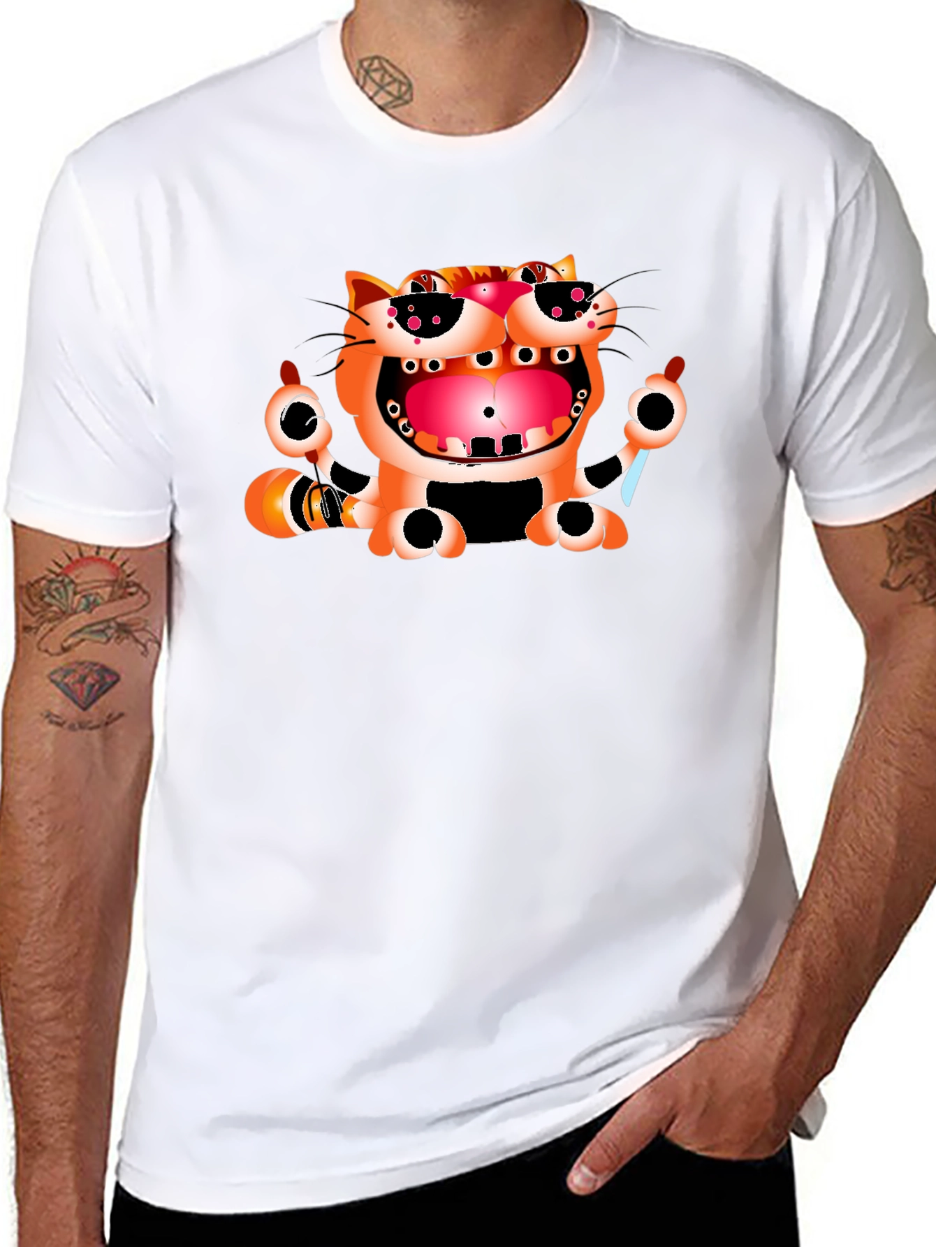 Funny Cat Graphic Print Black T-Shirt