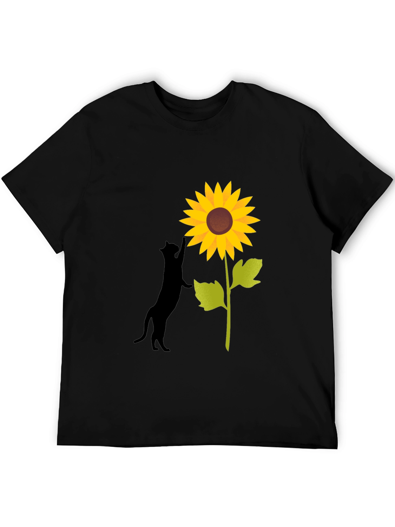 Cat and Sunflower Graphic Tee - Black Cotton Blend