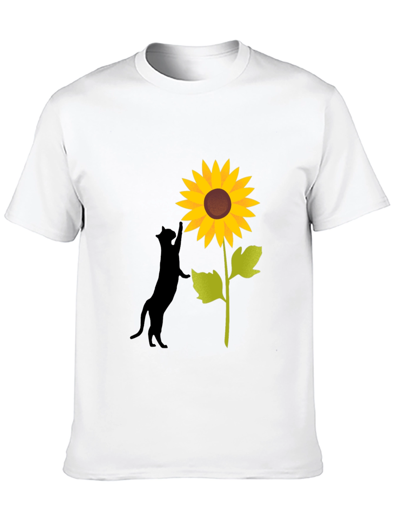 Cat and Sunflower Graphic Tee - Black Cotton Blend