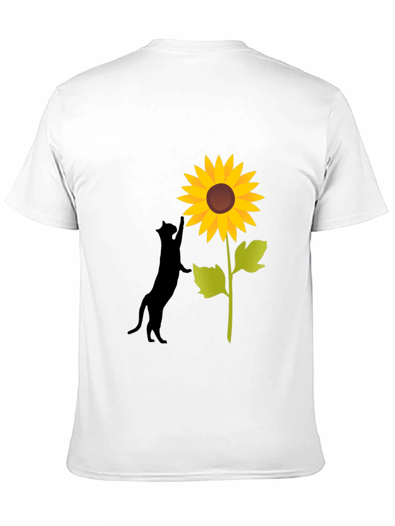 Cat and Sunflower Graphic Tee - Black Cotton Blend