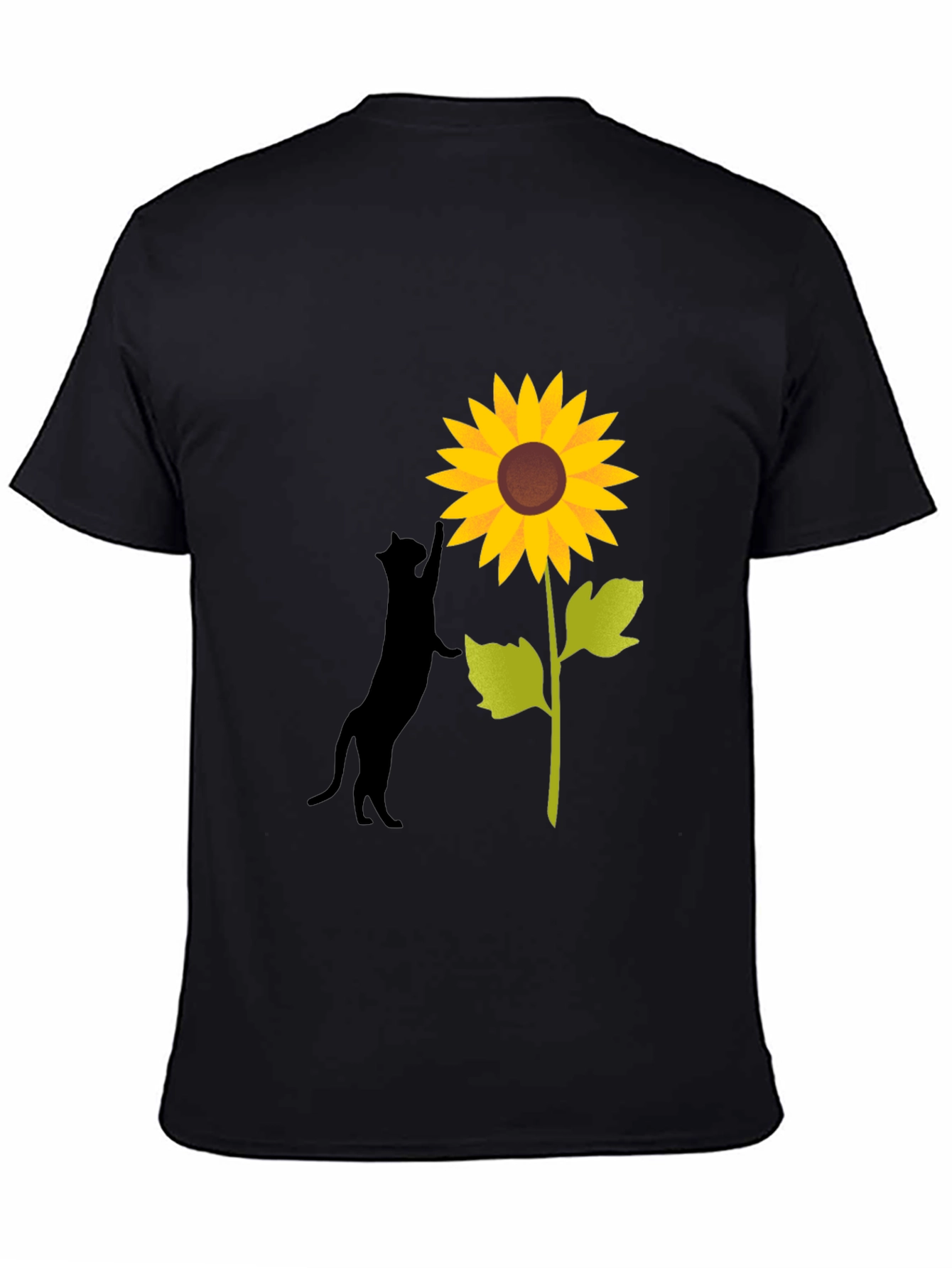 Cat and Sunflower Graphic Tee - Black Cotton Blend