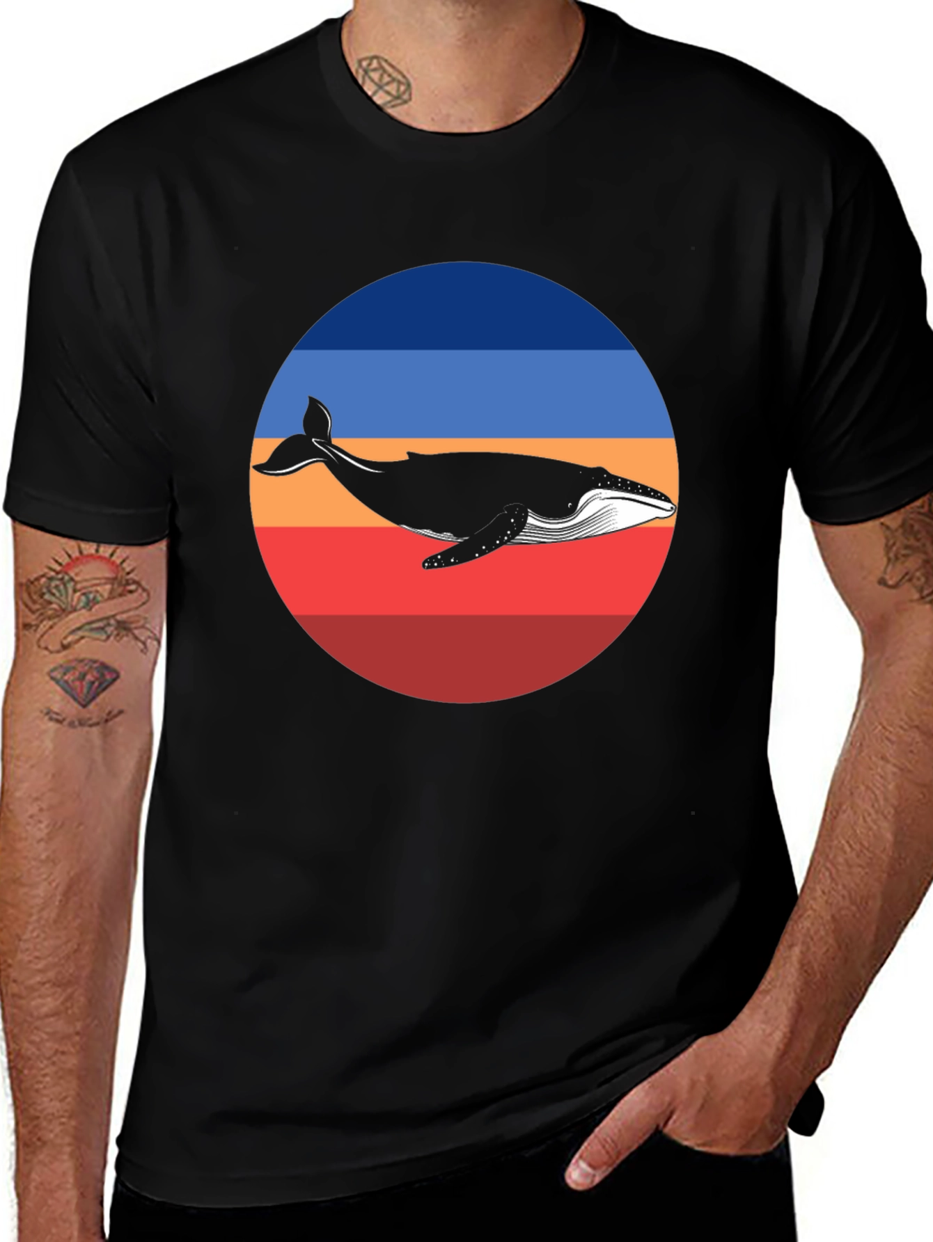 Whale Graphic Print Crew Neck T-Shirt
