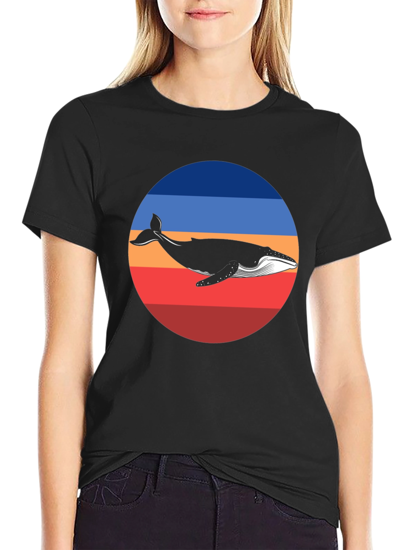 Whale Graphic Print Crew Neck T-Shirt