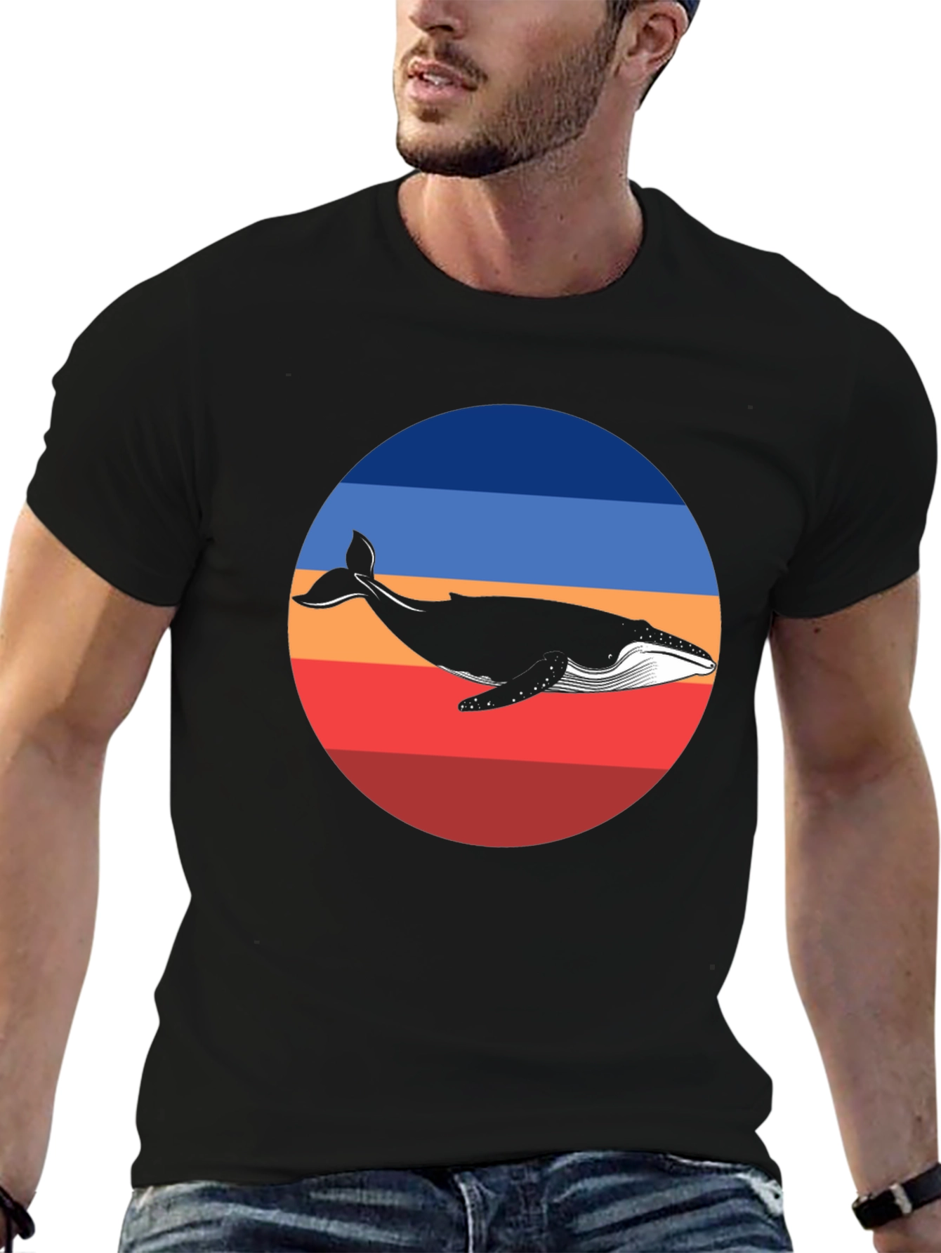 Whale Graphic Print Crew Neck T-Shirt