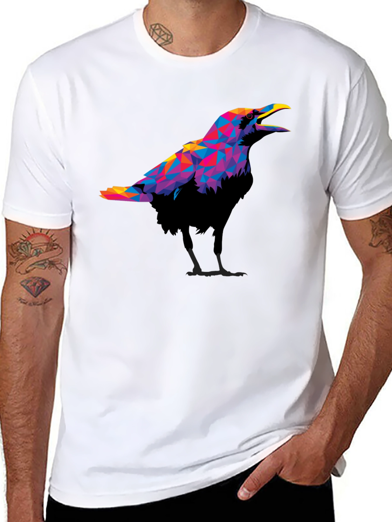 Geometric Crow Graphic Black T-Shirt