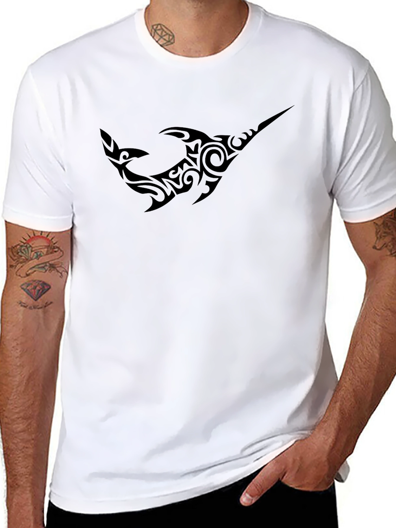 Tribal Shark Graphic Black T-Shirt