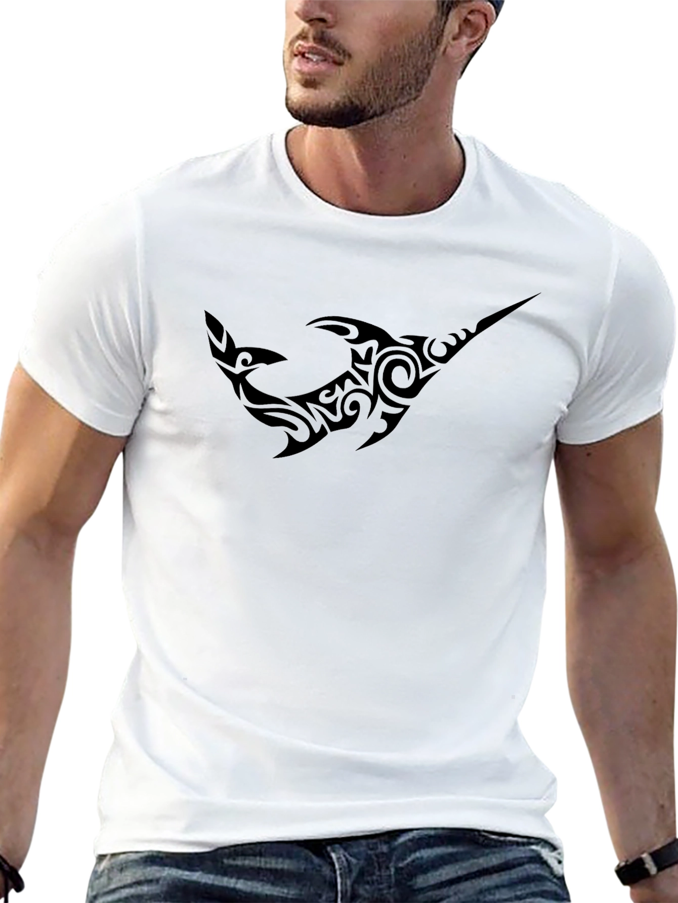 Tribal Shark Graphic Black T-Shirt