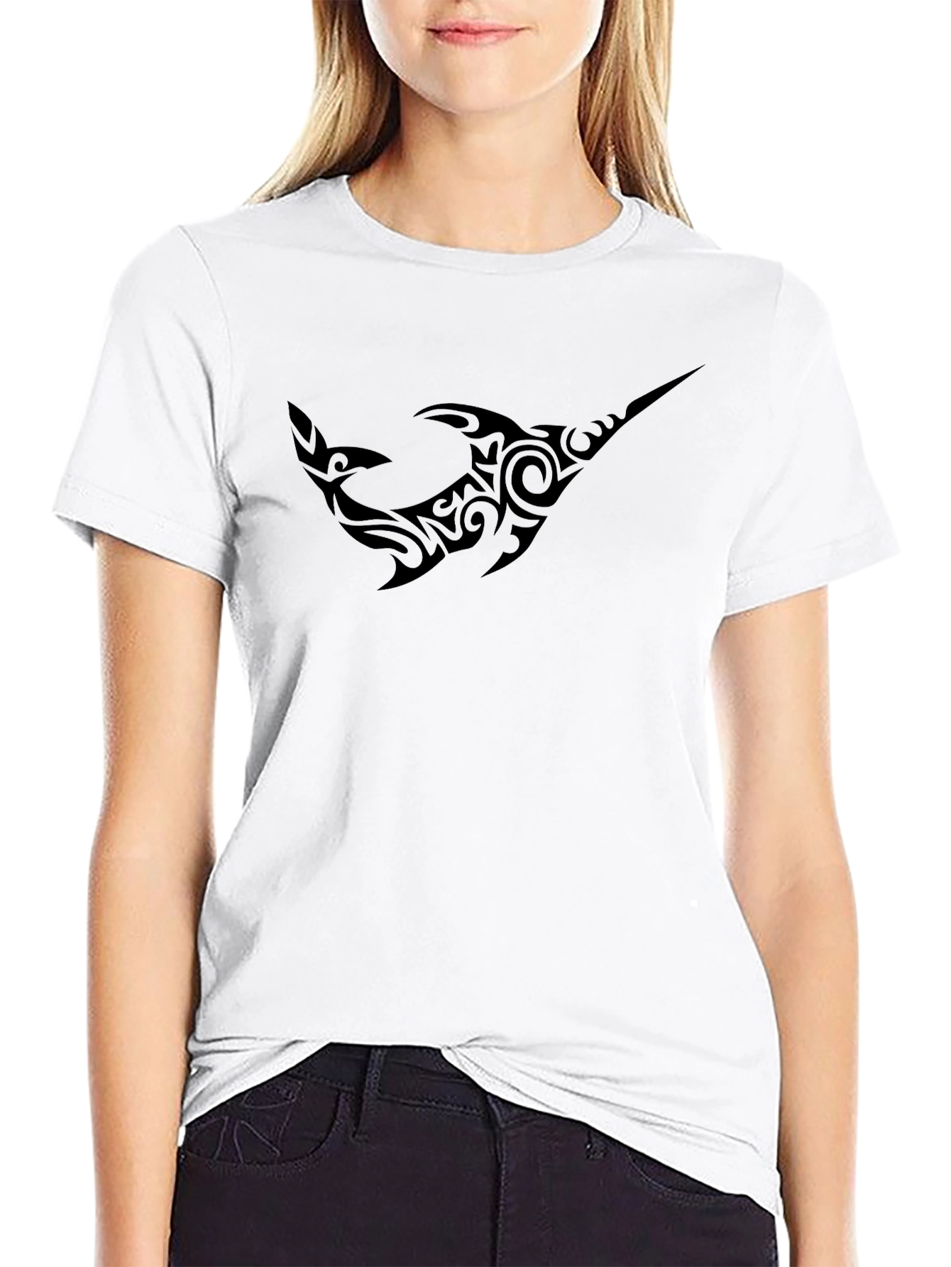 Tribal Shark Graphic Black T-Shirt