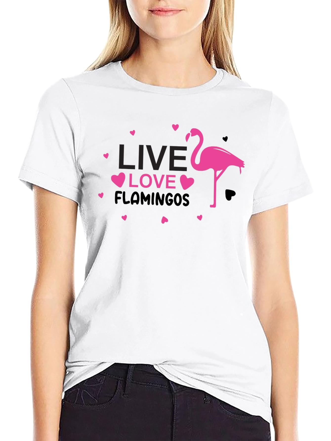 Live Love Flamingos Black T-Shirt