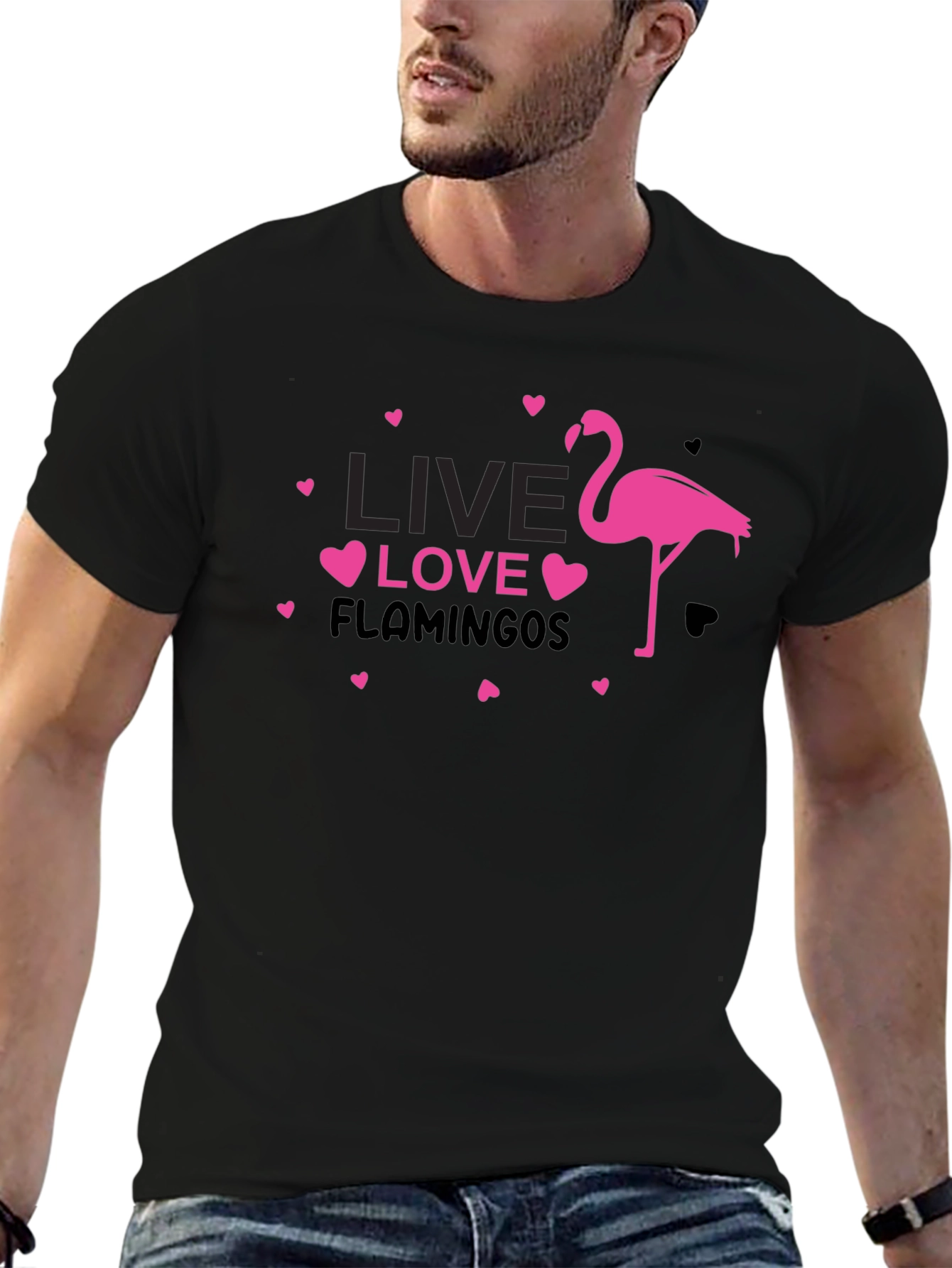 Live Love Flamingos Black T-Shirt