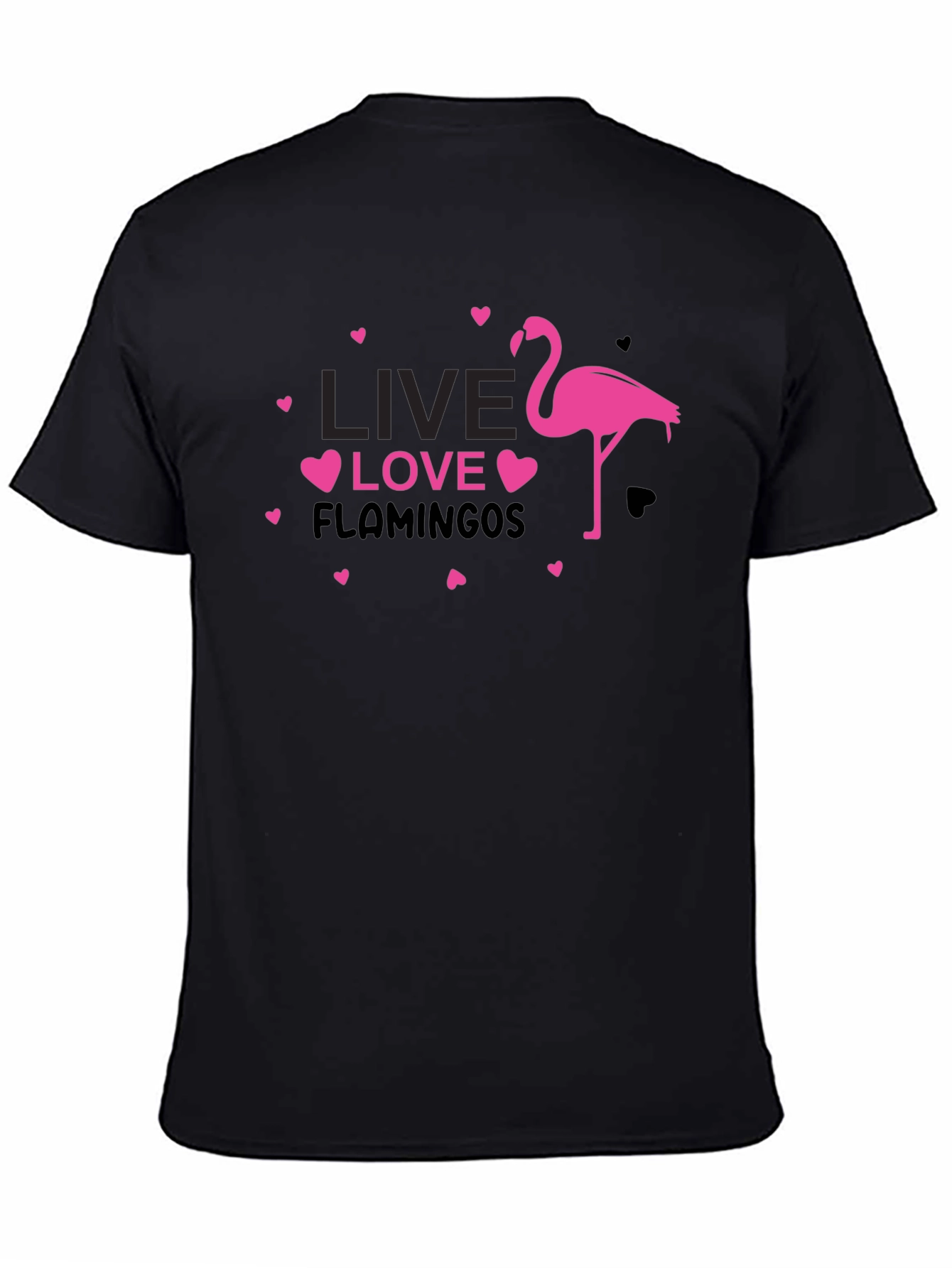 Live Love Flamingos Black T-Shirt